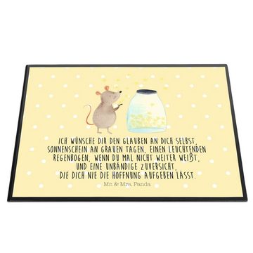 Mr. & Mrs. Panda Schreibtischunterlage Maus Sterne - Gelb Pastell - Geschenk, Taufgeschenk, Gute Laune, Kind, (1 tlg)
