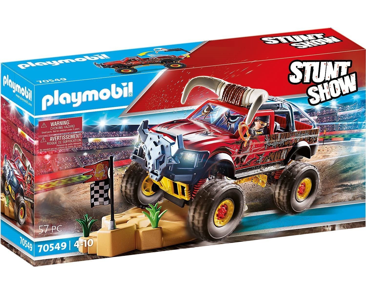 Playmobil® Spielwelt Stuntshow Monster Truck Horned 70549 Rot, Stunt-Auto Action Pickup Fahrzeug Jeep Monstertruck Spielzeug-Set