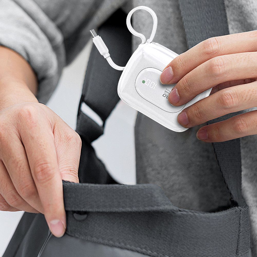 Dudao Taschenakku Schnelllader Powerbank 10000 mAh (1 St), 22,5W PD-Laden, USB-C & Lightning Kabel integriert