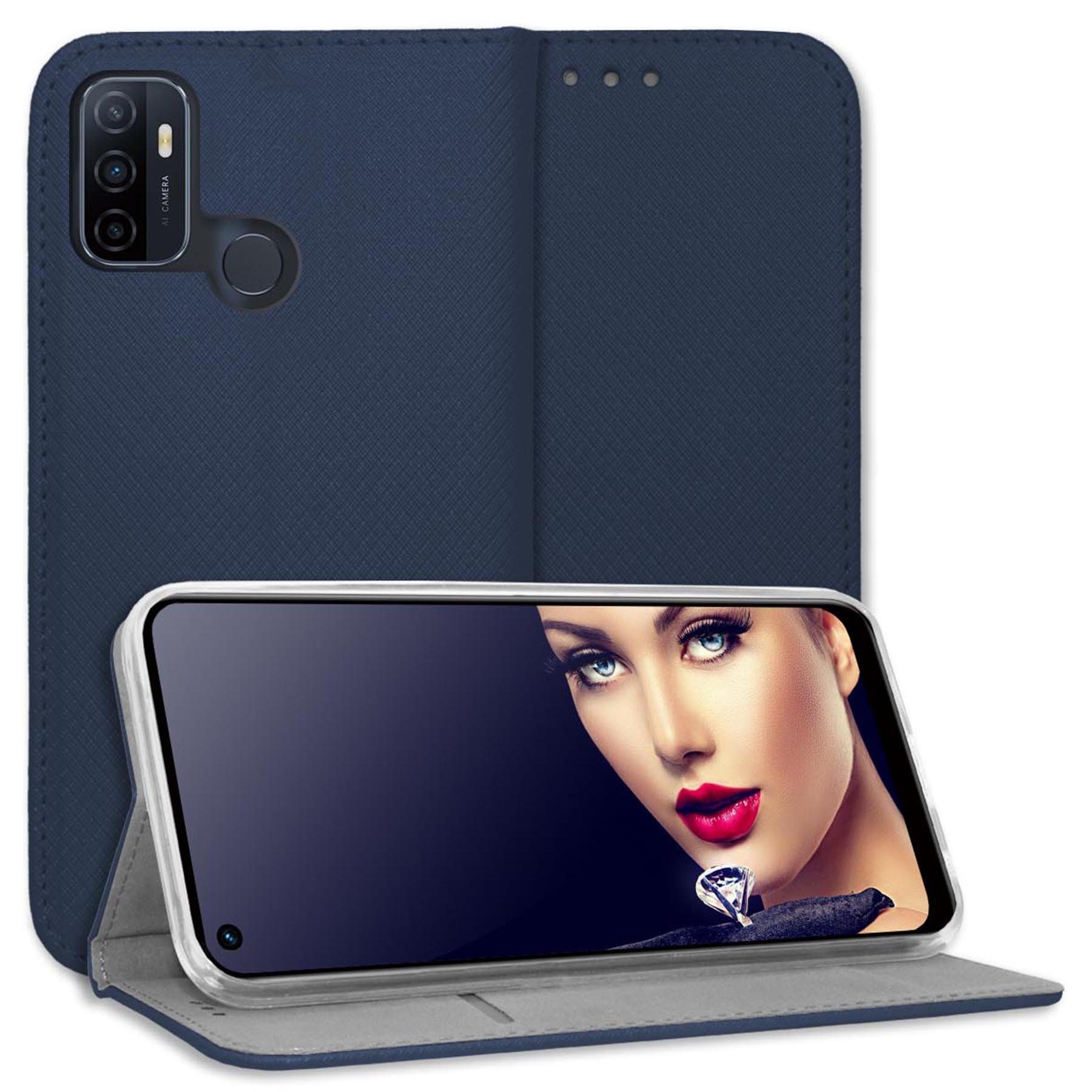 mtb more energy Smartphone-Hülle Smart Magnet für Oppo A53 / A53s, Blau, Bookstyle Klapphülle Cover Wallet Case aus Kunstleder