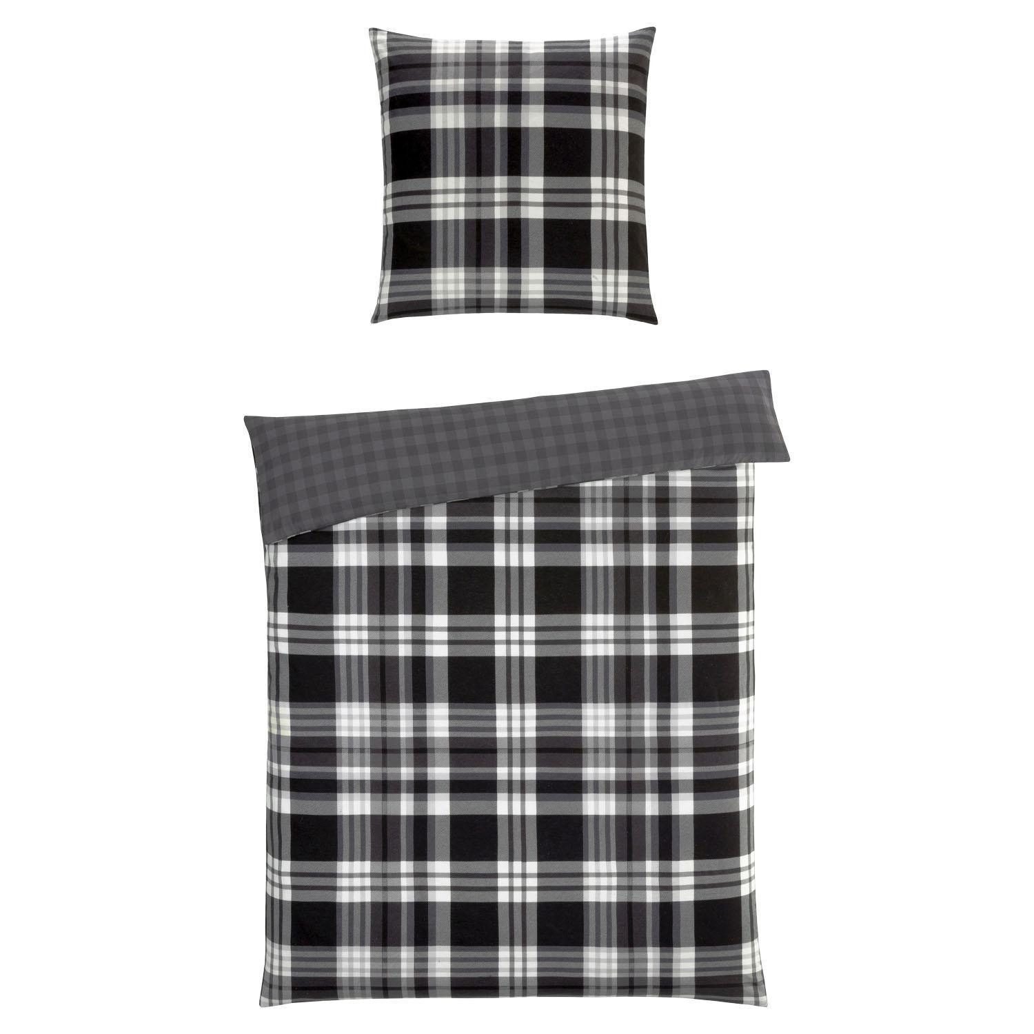 casa NOVA Bettwäsche KATHARINA, 135 x 200 cm, Anthrazit, Karomuster, Flanel günstig online kaufen