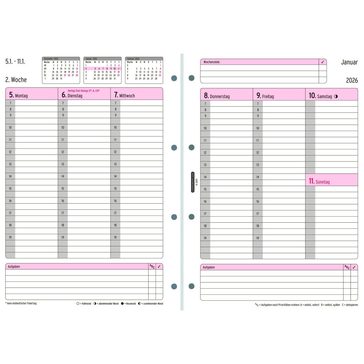 CHRONOPLAN Terminplaner Wochenplan A4 1 Woche/2 Seiten 2026