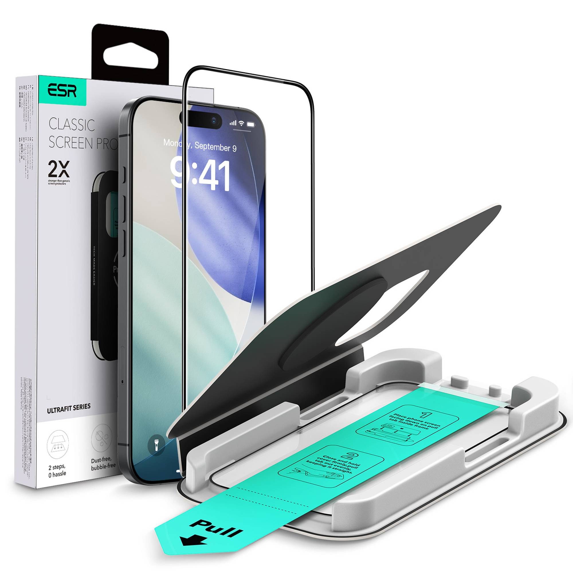 ESR Displayschutzglas Tempered-Glass Displayschutz für iPhone 17/16 Pro, UltraFit Aufbringhilfe, Kratzfestigkeit, gehärtetes Glass