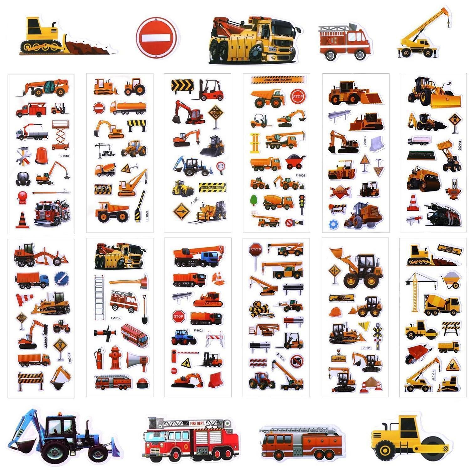LuxusKollektion Aufkleber 3D Aufkleber 12er Set für Kinder Bagger Traktor Fahrzeuge