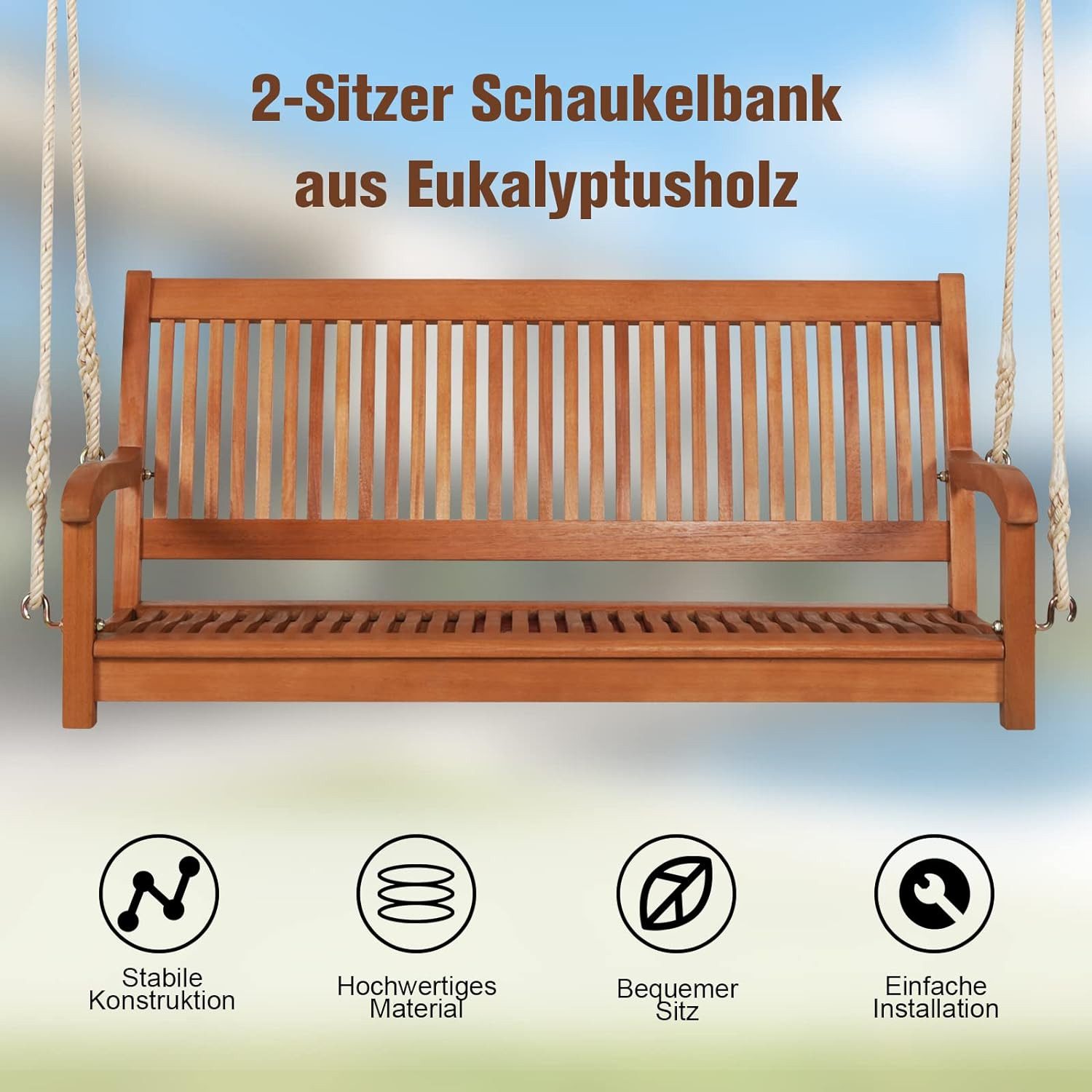 KOMFOTTEU Doppelschaukel Hängebank, aus Eukalyptusholz, bis günstig online kaufen