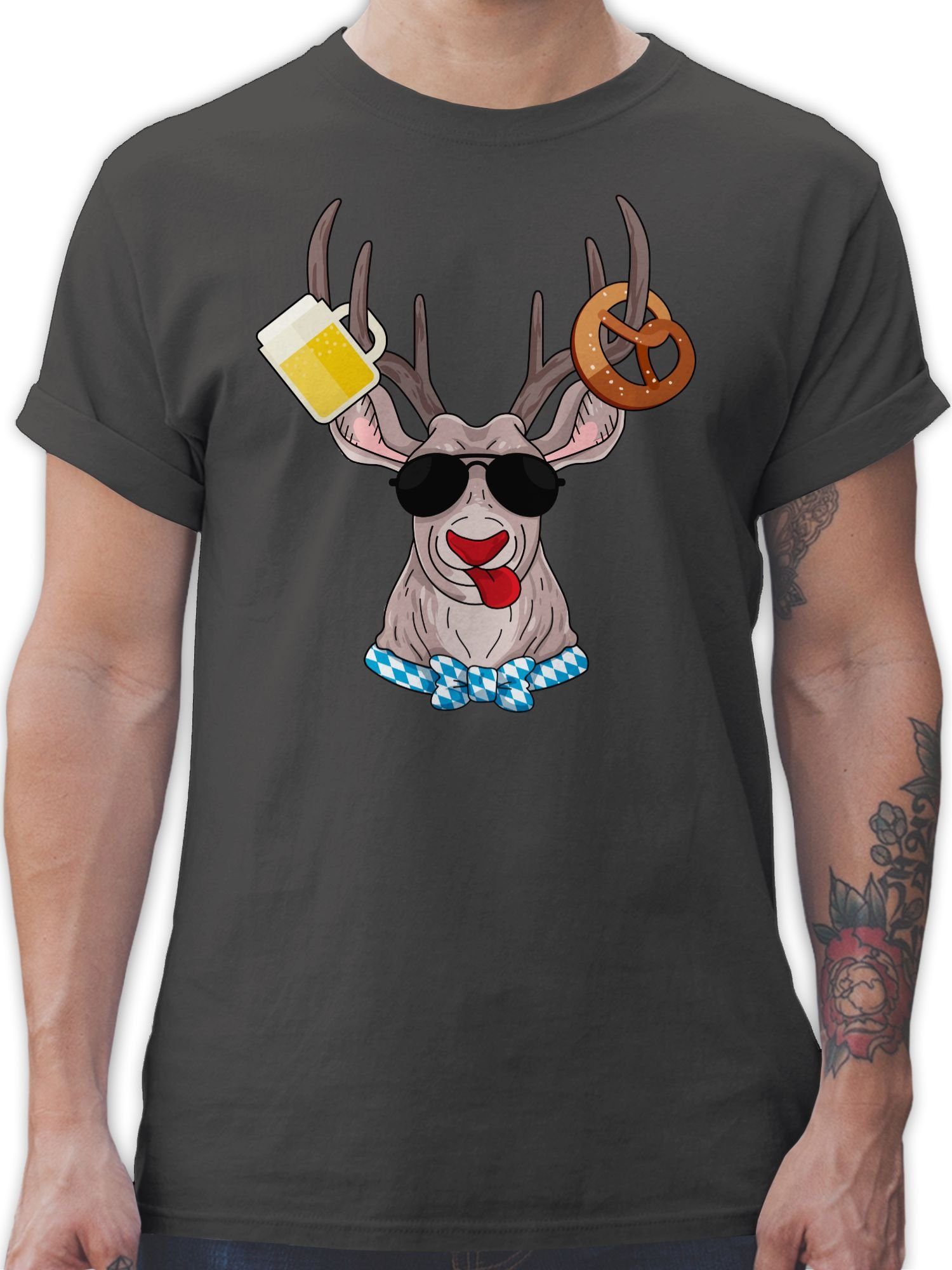 Shirtracer T-Shirt Oktoberfest Hirsch Mode für Oktoberfest Herren 1 Dunkelgrau
