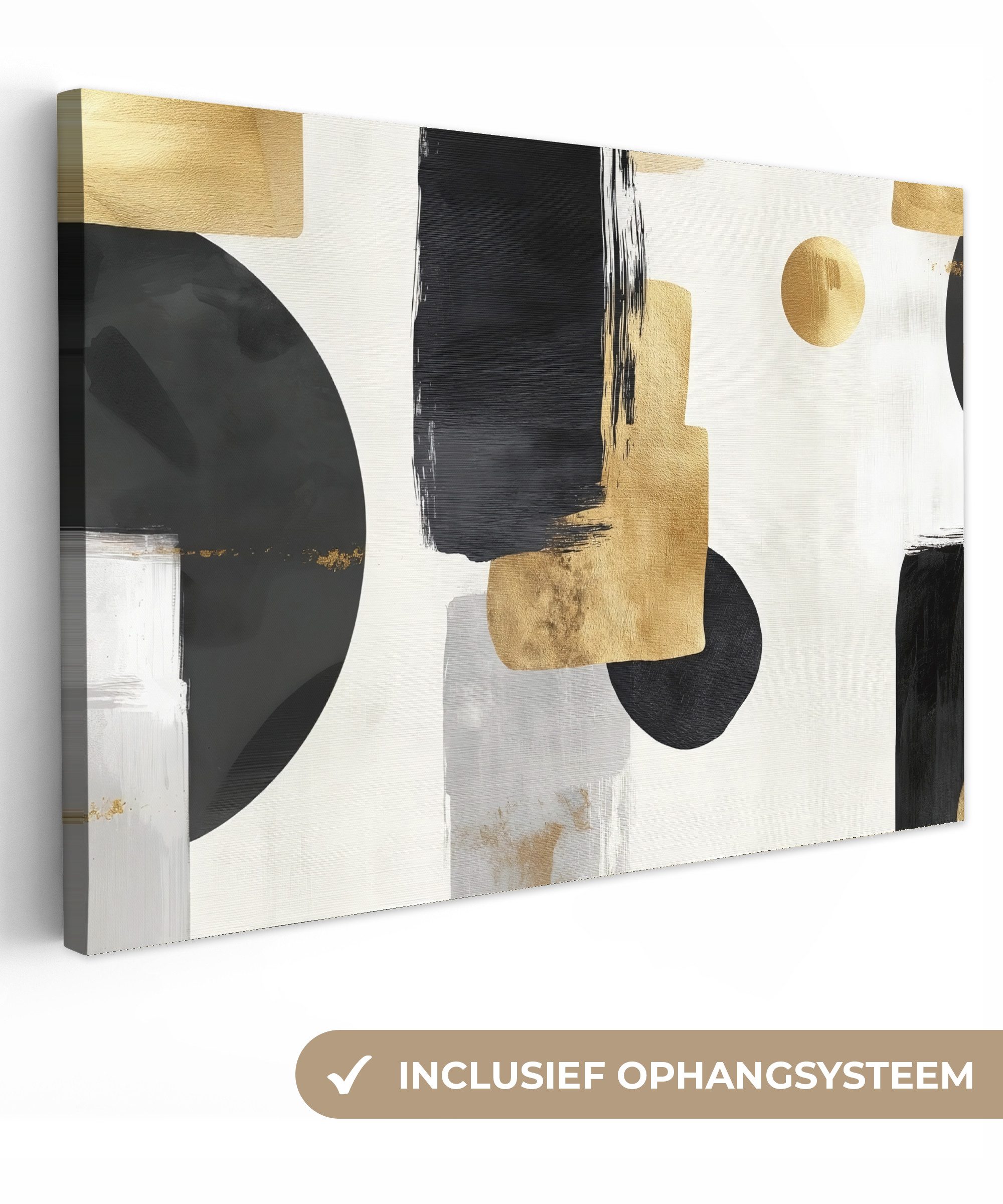 OneMillionCanvasses® Leinwandbild Gold - Rechtecke - Kreise - Abstrakt, Fotodruck (1 St), Leinwand Bilder Klein, Wand Dekoration Aesthetic 30x20 cm