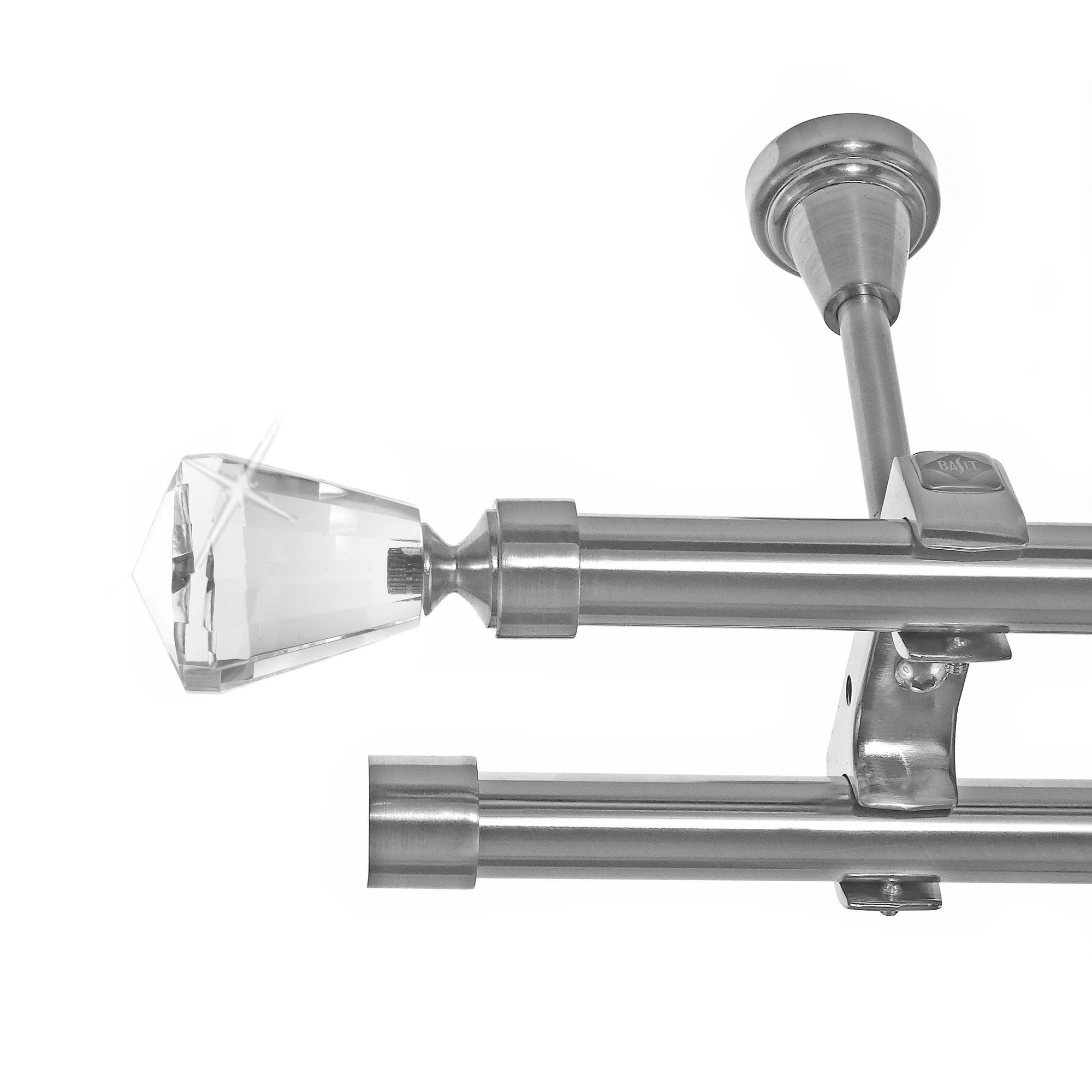 BASIT Gardinenstange Edelstahloptik 20mm mit Deckenträgern 200 cm E36, Ø 20 mm, 2-läufig, verschraubt, Metall, D61RR 200 cm E36 Knauf Kristall