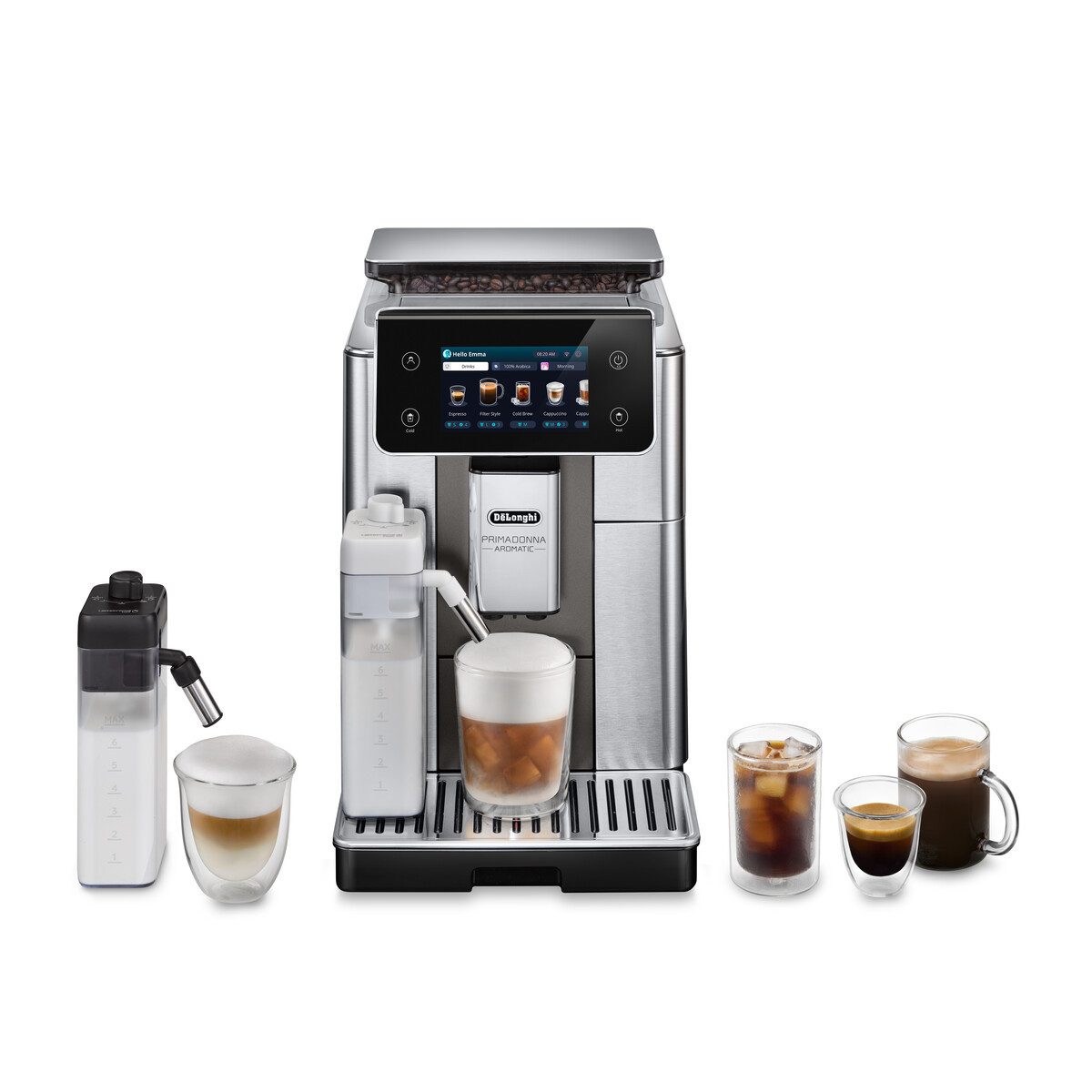 De'Longhi Kaffeevollautomat Primadonna Aromatic ECAM630.75.TM - 35 eiskalte & heiße Kaffeerezepte, Edles italienisches Design, Bean Adapt Technology, Cold Brew Rezepte
