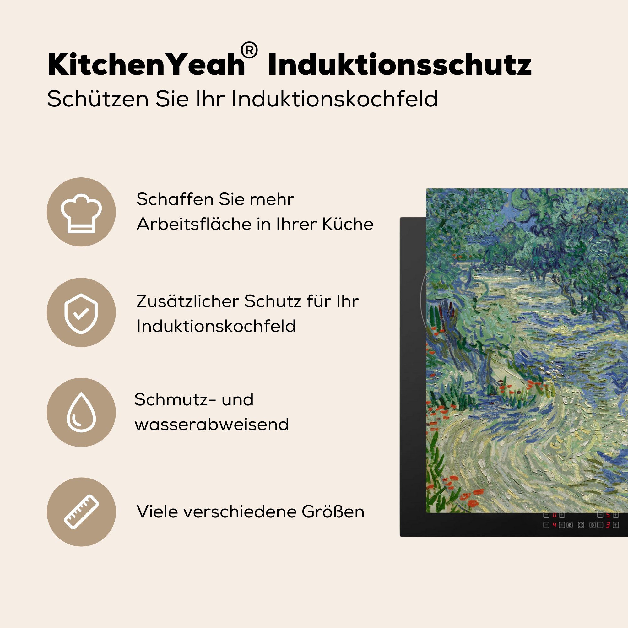 für Induktionskochfeld van Herdblende-/Abdeckplatte die cm, Vinyl, - Gogh, Der (1 MuchoWow Vincent Schutz 71x52 küche, Olivenhain tlg), Ceranfeldabdeckung