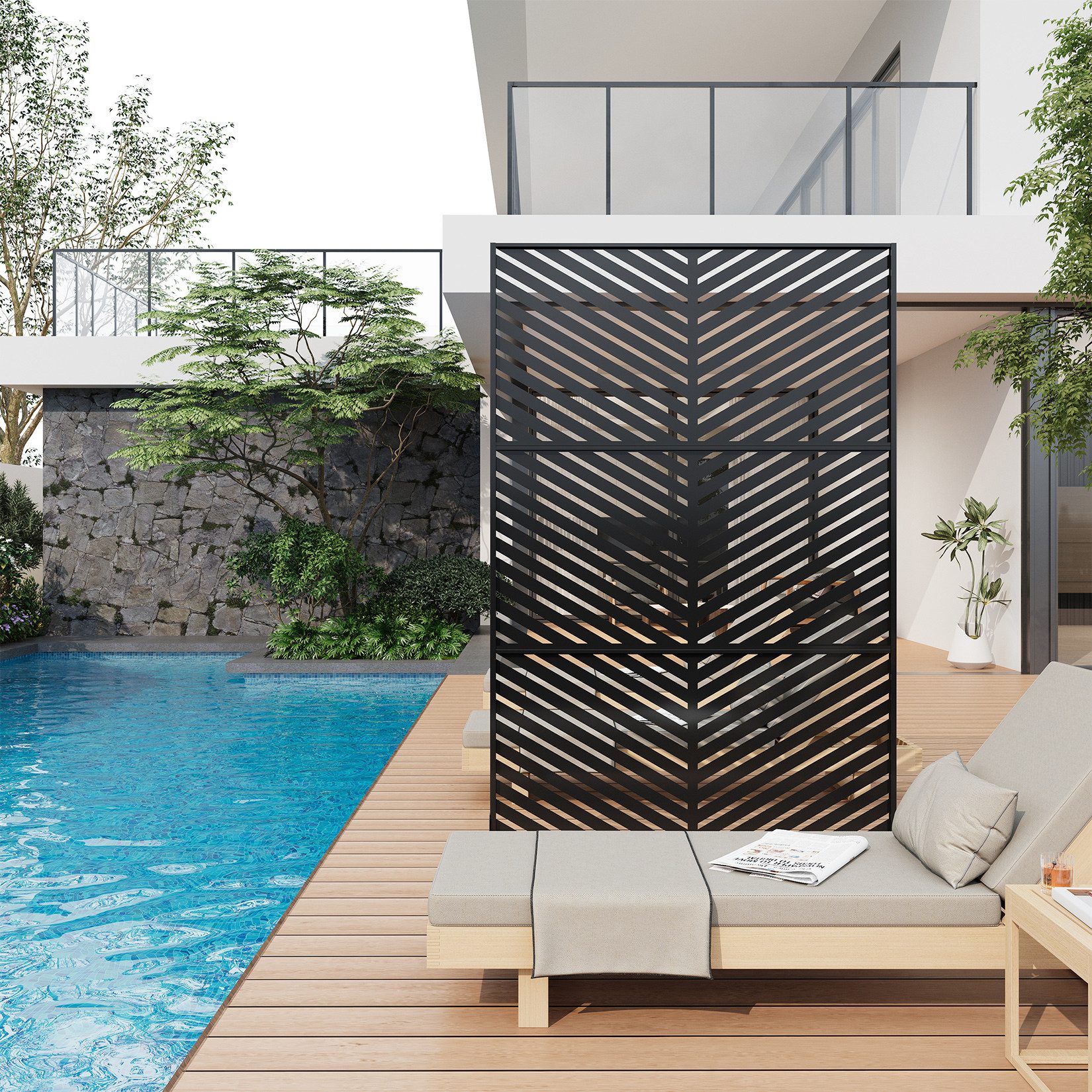 GarveeMore Paravent verzinkter Stahl, 120x190 cm, Durchbrochenes Design, dekorativ, für Garten, Terrasse, Balkon