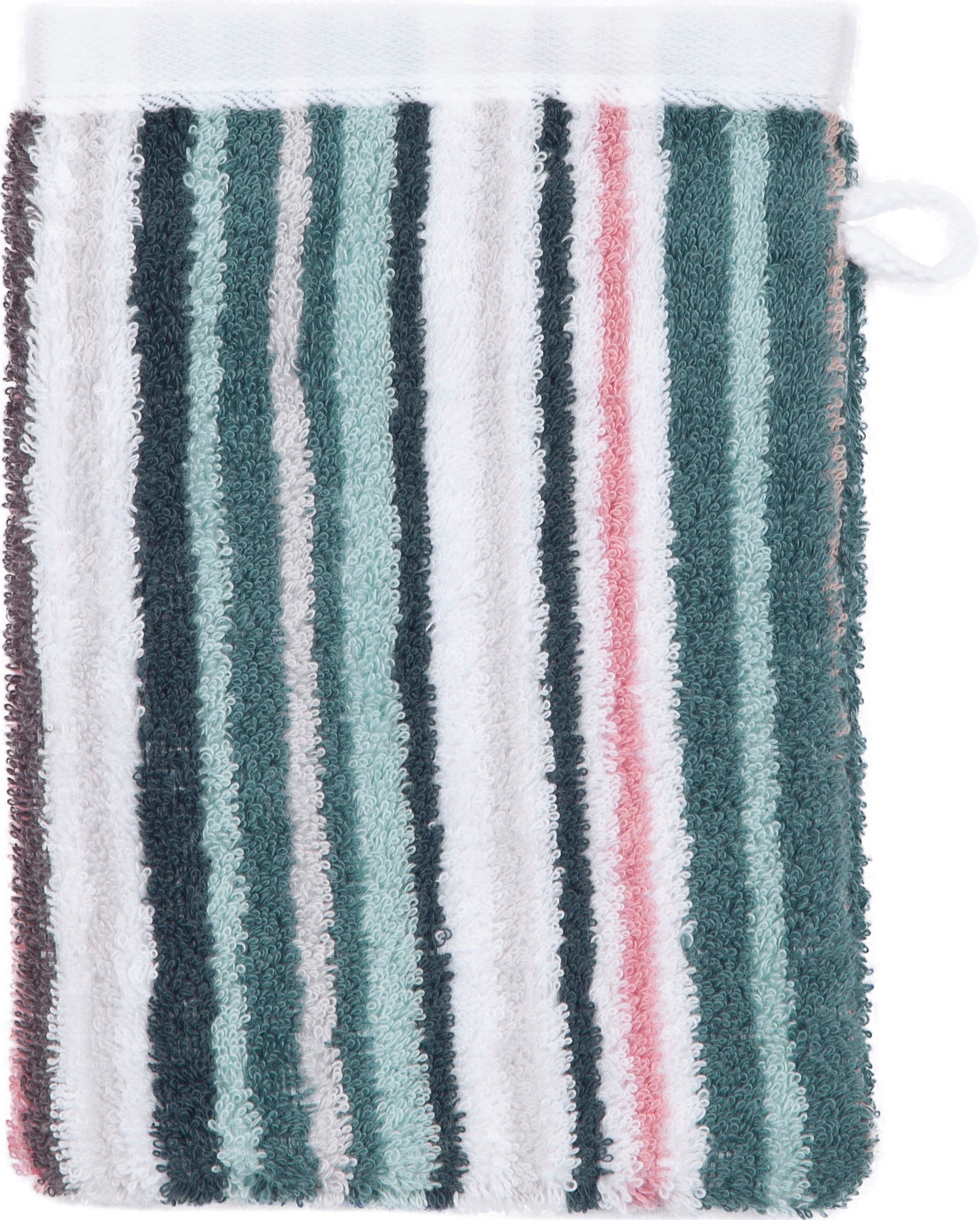 ROSS Waschhandschuh Multicolor, Frottier (6-St), mit Streifen und gesticktem ROSS-Emblem