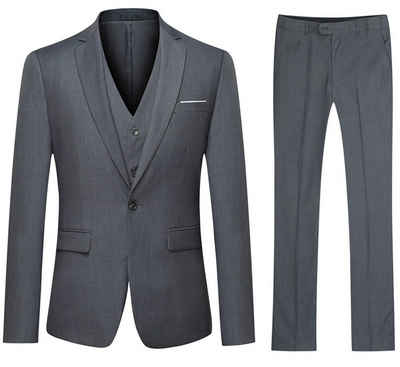 Allthemen Anzug 3-teilig DE-XY03 (Sakko Weste Hose) Slim Fit Herren Business Anzug