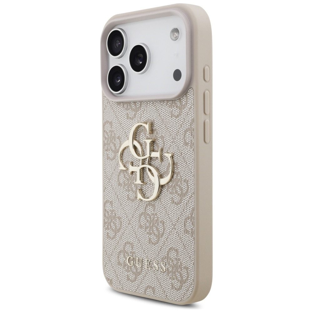 Guess Handyhülle Case iPhone 17 Pro Kunstleder rosa Big Logo goldfarbig Kette 6,3 Zoll, Kantenschutz