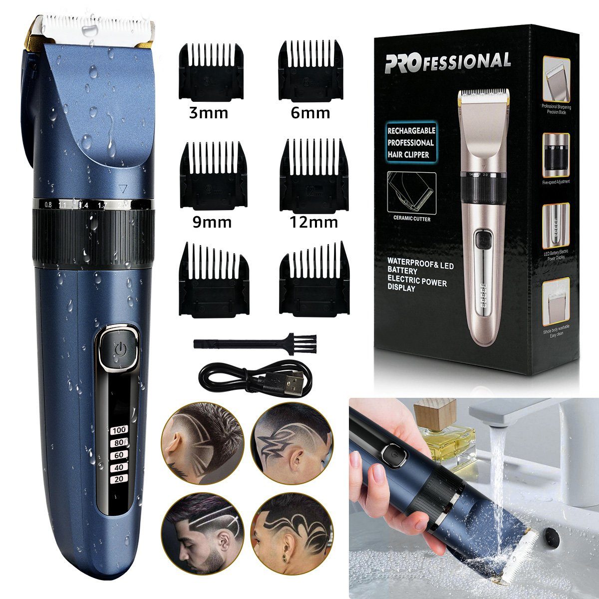 7Magic Haar- und Bartschneider Haarschneidemaschine, Elektrischer Haarschneider Haircut Kit für Home DIY Barber Salon