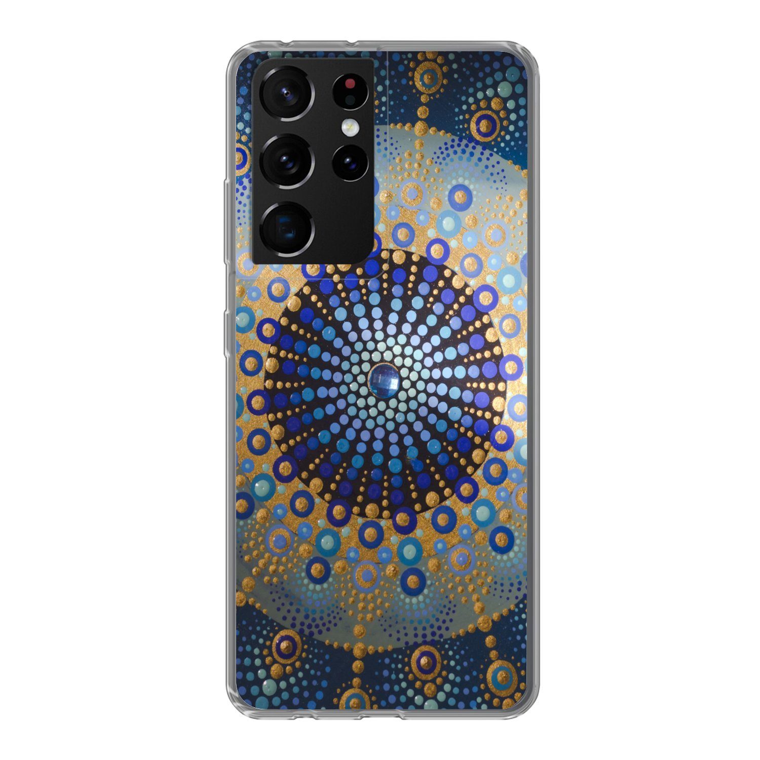 MuchoWow Handyhülle Kreis - Mandala - Blau - Gelb, Phone Case, Handyhülle Samsung Galaxy S21 Ultra, Silikon, Schutzhülle