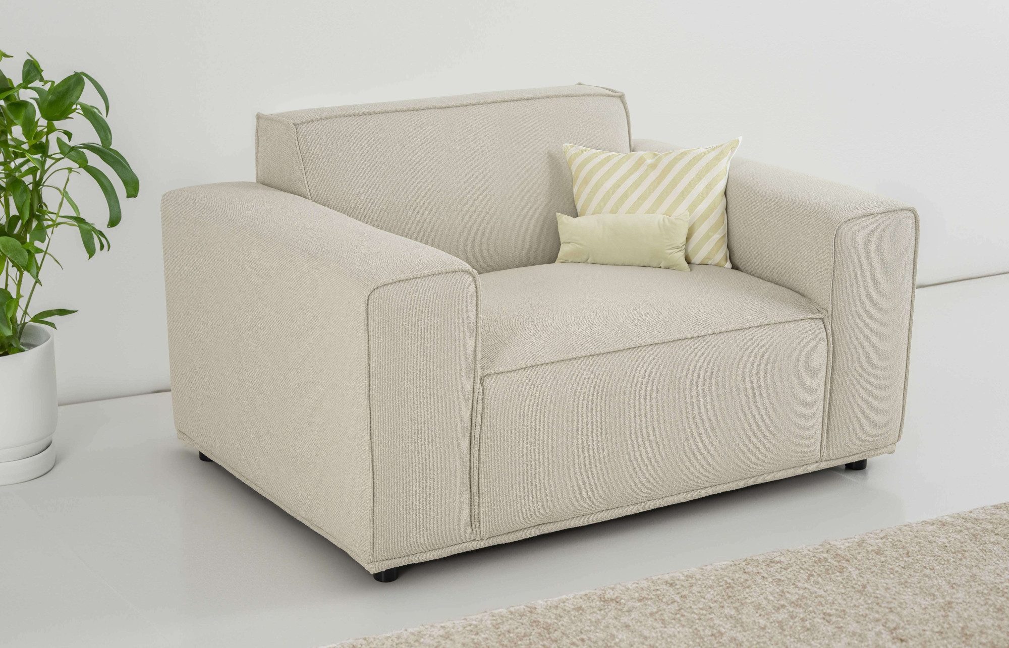 Home affaire Loveseat Avelin, 1.5 Sitzer, 140 cm, Chenille, Struktur-Boucle, mit Wellenunterfederung, Kedernaht, bodentief, Skandi-Design