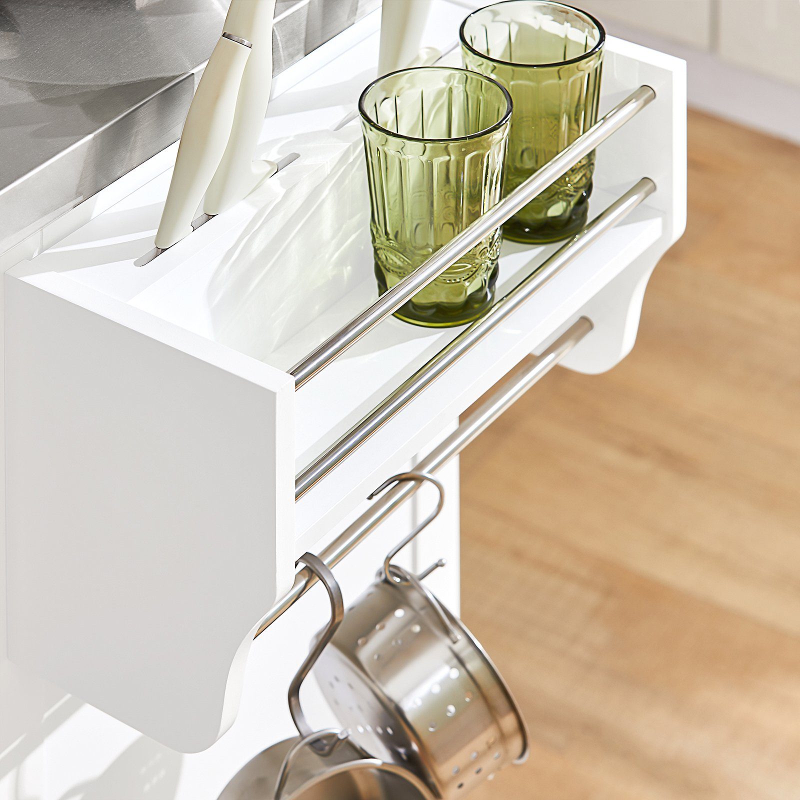 Küchenwagen SoBuy mit Küchenschrank weiß-grau FKW41, Kücheninsel Arbeitsfläche Sideboard erweiterbarer