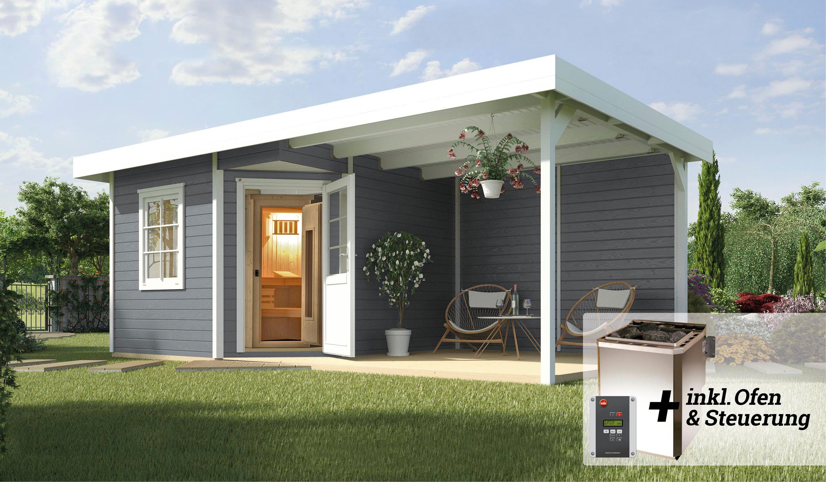 weka Saunahaus Salo, BxTxH: 646 x 338 x 237 cm, 68 mm, (Set) 7,5 kW Bio-Ofen mit digitaler Steuerung