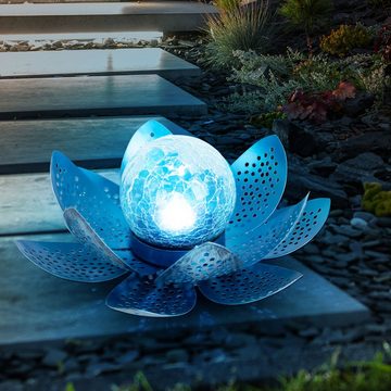 etc-shop LED Solarleuchte, LED-Leuchtmittel fest verbaut, Kaltweiß, Tageslichtweiß, Asia Garten Lotusblüte Deko Solar Lotusblüte für Außen Garten Deko