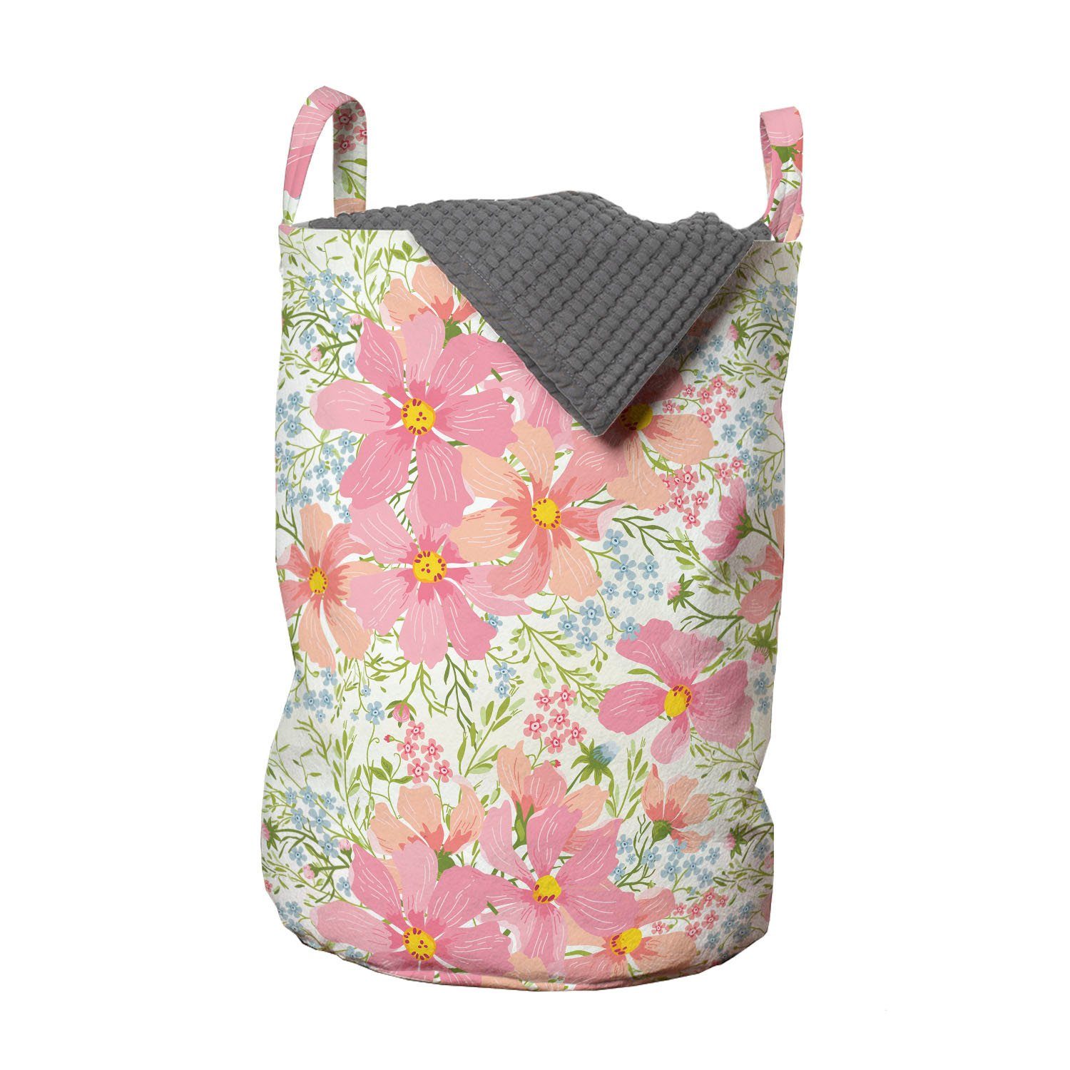Abakuhaus Wäschesäckchen Wäschekorb mit Griffen Kordelzugverschluss für Waschsalons, Pastell Frühlings-Blumen und Kräuter