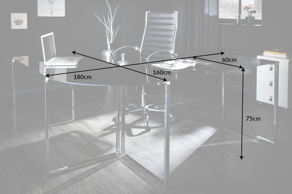 riess-ambiente Arbeitszimmer · · silber, · schwarz DEAL / · Office Modern Eckschreibtisch Glas groß 180cm BIG Metall · Home Design