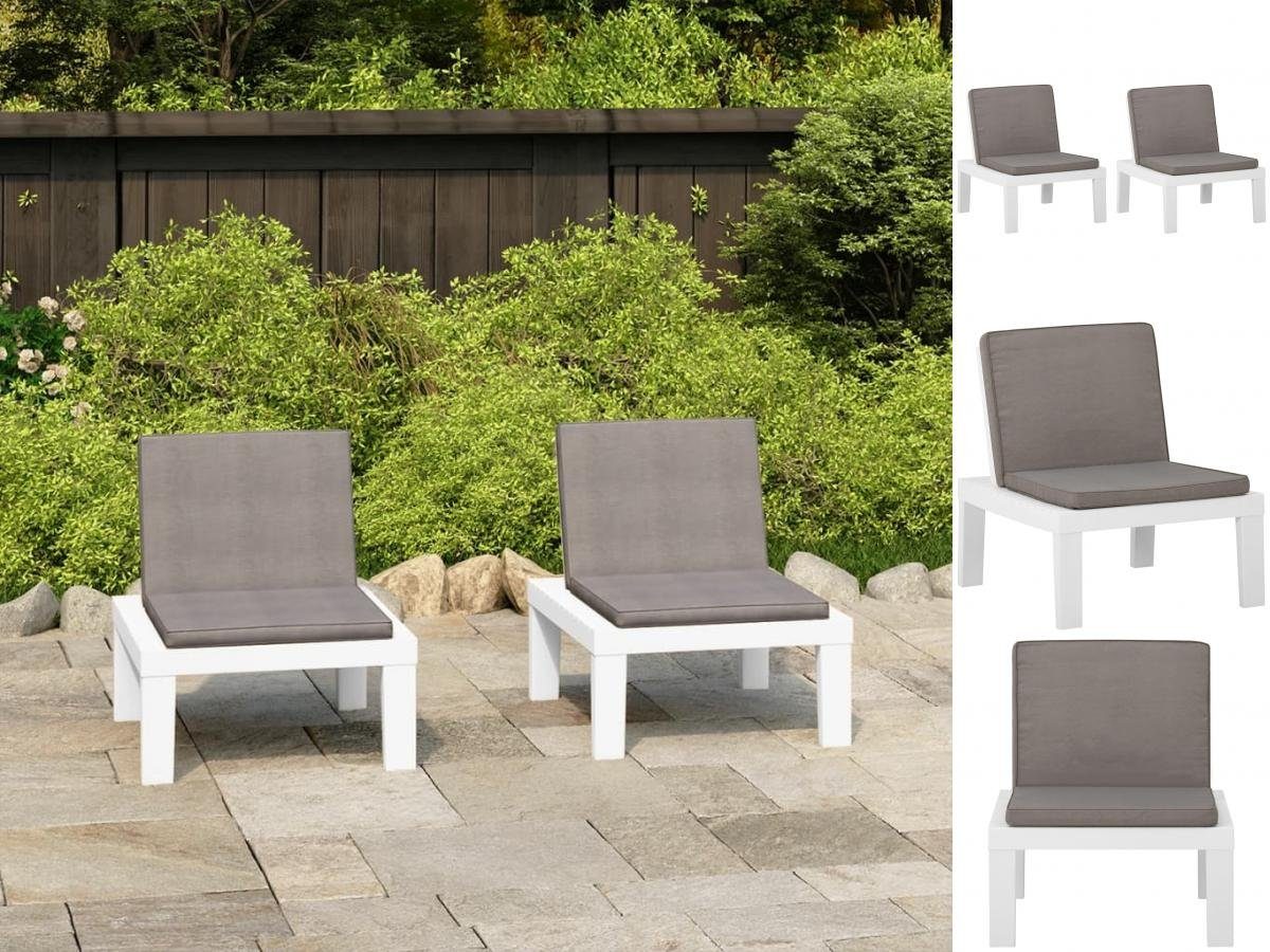 vidaXL Gartenstuhl Gartenstühle mit Auflagen 2 Stk Kunststoff Weiß