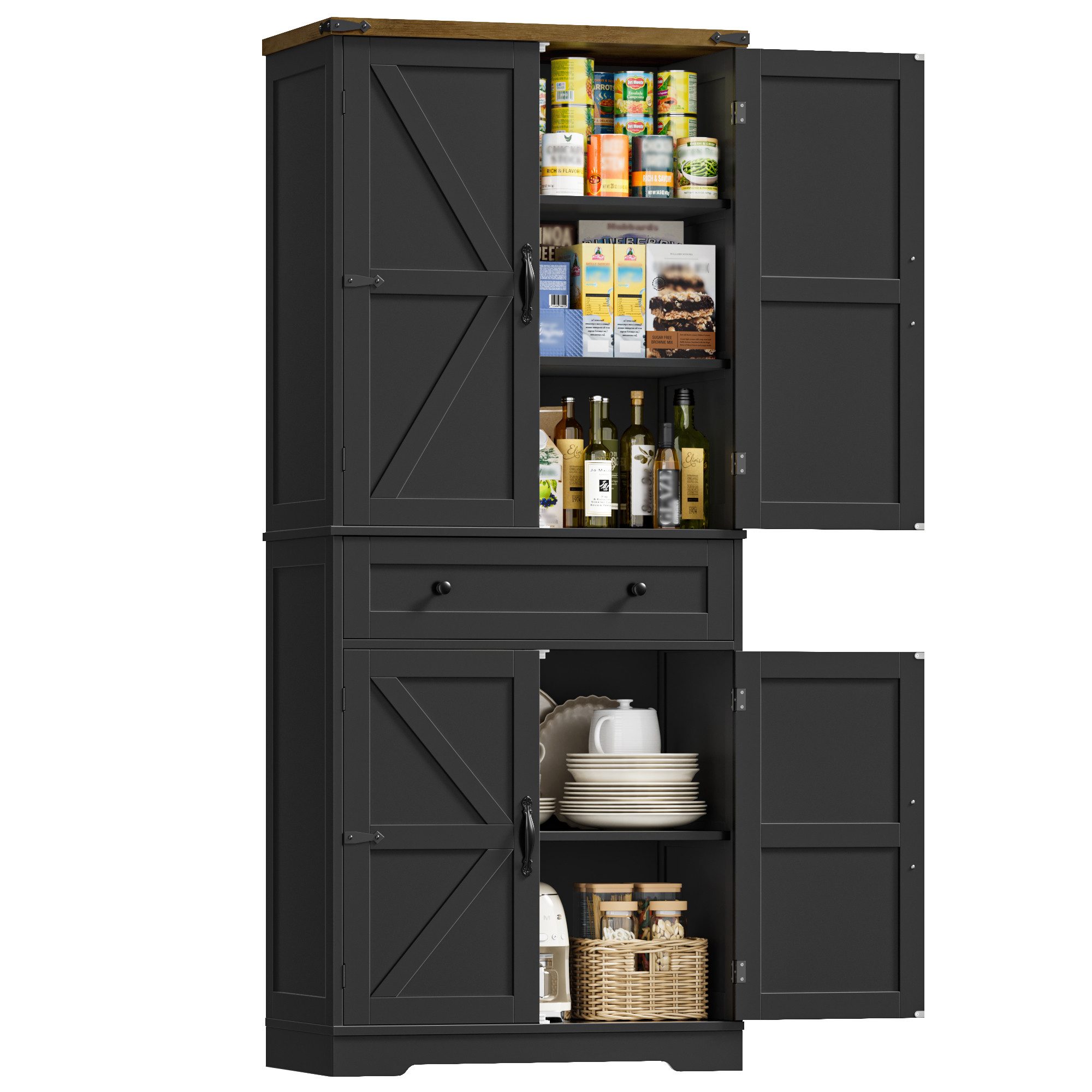 HOMECHO Küchenbuffet 180 cm Hoch Küchenschrank mit 4 Türen und Schubladen