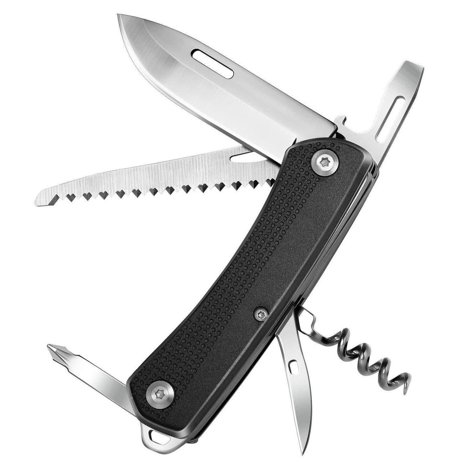 LuxusKollektion Taschenmesser Multitool Messer Edelstahl 7-in-1 Schwarz
