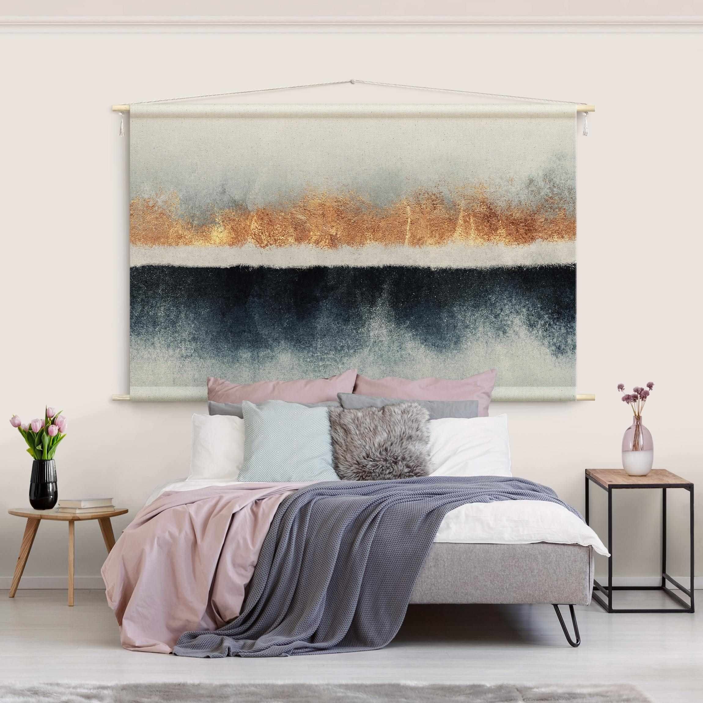 Bilderdepot24 Wandteppich modern Abstrakt Aquarell gold, rechteckig, Höhe: 2.6 mm, großes Wandbild aus Natur-Baumwolle Wandbehang Stoffbild Tuch Wollseil