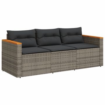 vidaXL Loungesofa Gartensofa mit Kissen 3-Sitzer Grau Poly Rattan