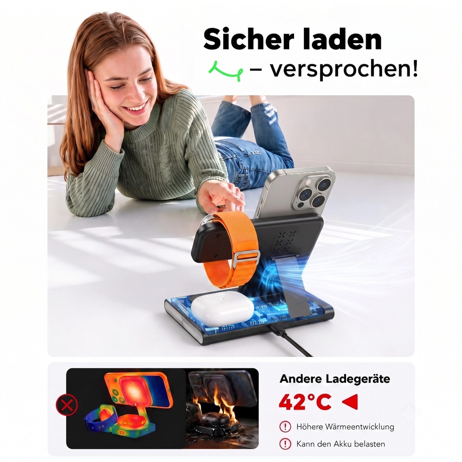SWGOTA 2026 Ladestation Ladegerät Apple Samsung, 4 in 1 25W Induktive MagSafe Wireless Charger (4 in 1 iPhone Ladestation, 25W Wireless Charger, Qi 2.0 Schnelll – Bild 5 von 5