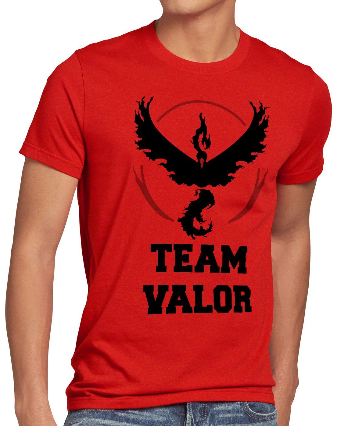 style3 Print-Shirt Herren T-Shirt Team Valor Rot Red Wagemut arena pokeball game go kampf poke ball