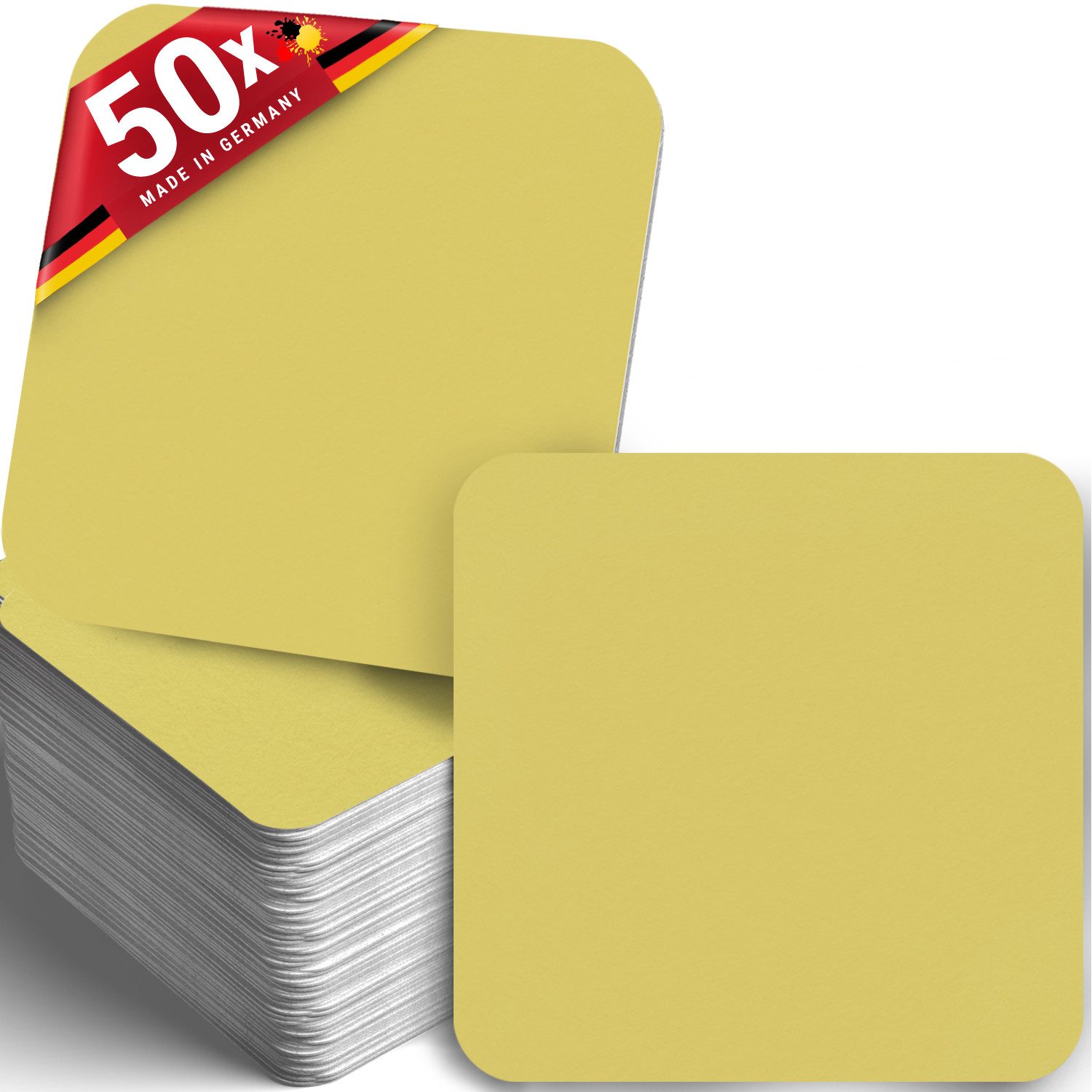 Funke & Brand Bierdeckel Gelb eckig - Gelber DIY Untersetzer eckig 50 Stück