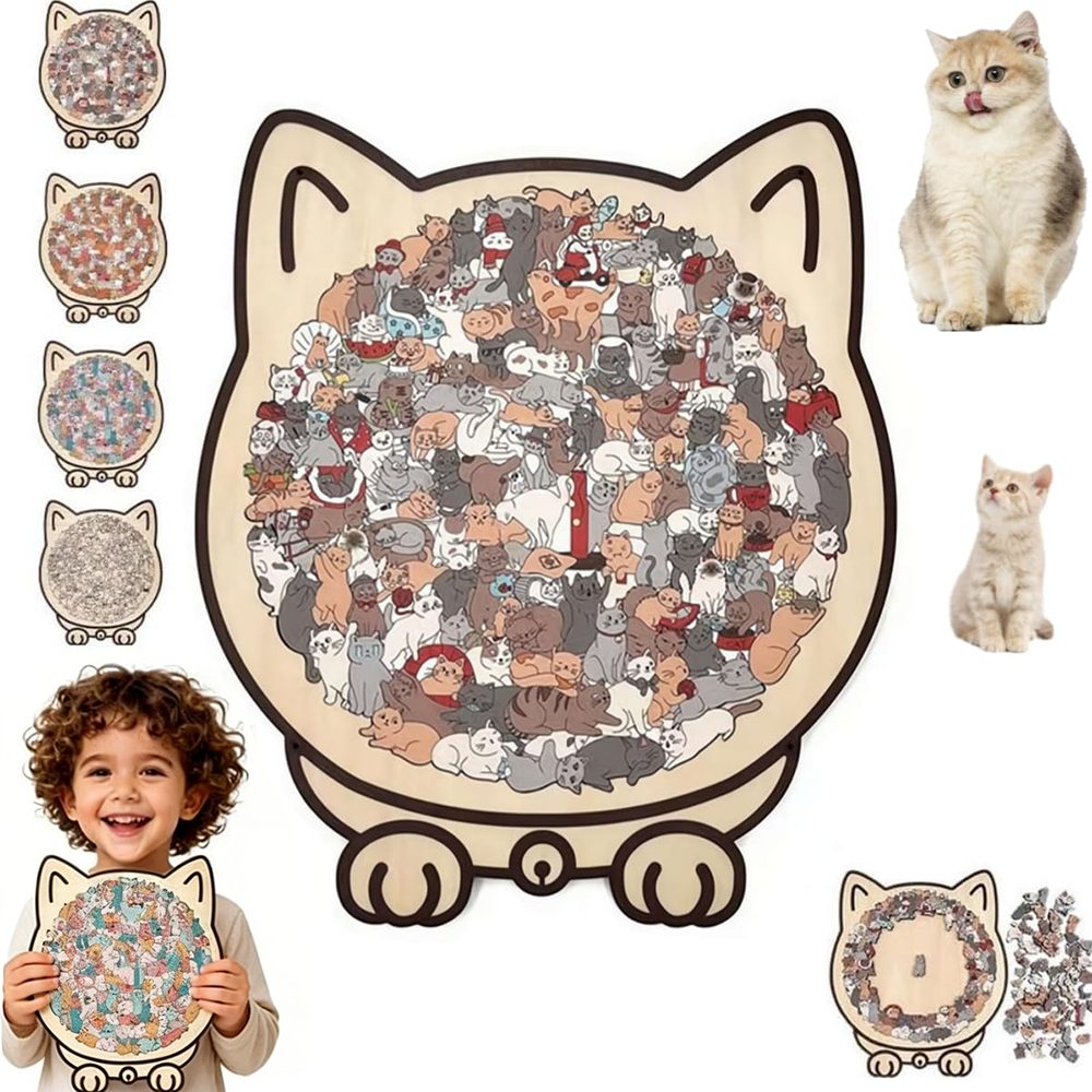 CLTYQ Puzzle Holzpuzzle Katze, Gemeinsamer Spaß für Kinder & Erwachsene, 135 Puzzleteile, Fördert Konzentration,Kreativität,Perfektes Geschenk für Familienzeit