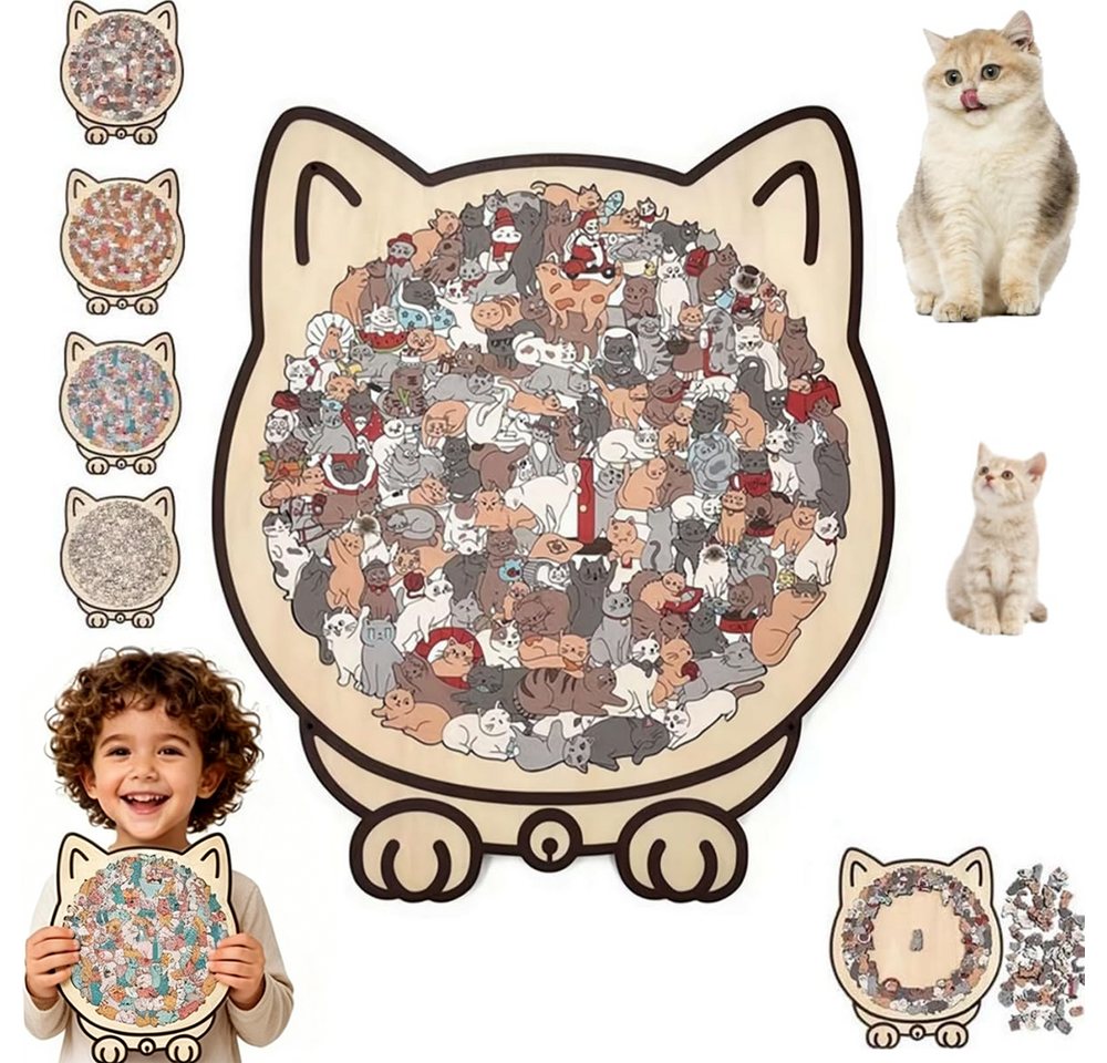 CLTYQ Puzzle Holzpuzzle Katze, Gemeinsamer Spaß für Kinder & Erwachsene, 135 Puzzleteile, Fördert Konzentration,Kreativität,Perfektes Geschenk für Familienzeit