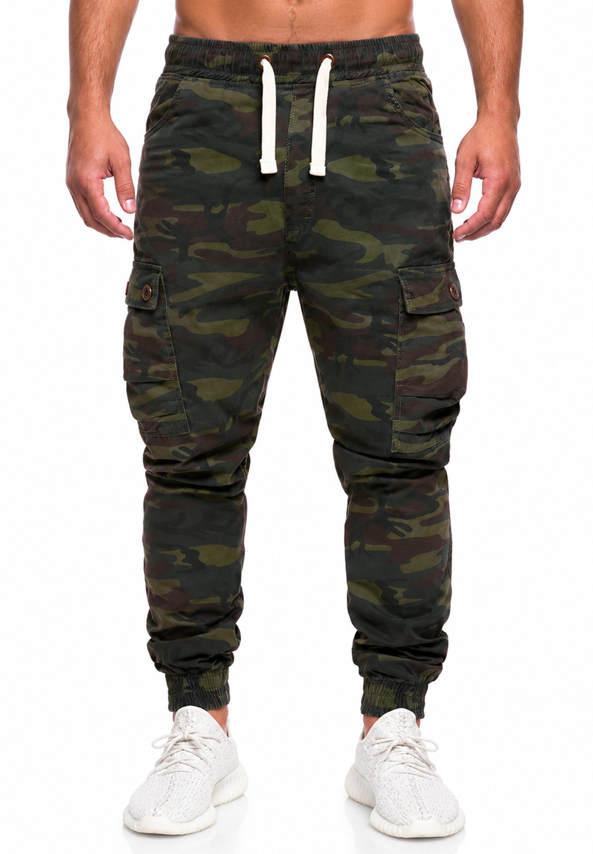 behype Cargohose als Stoffhose mit Stretch Chino Cargo Hose mit Tarnmuster für Herren