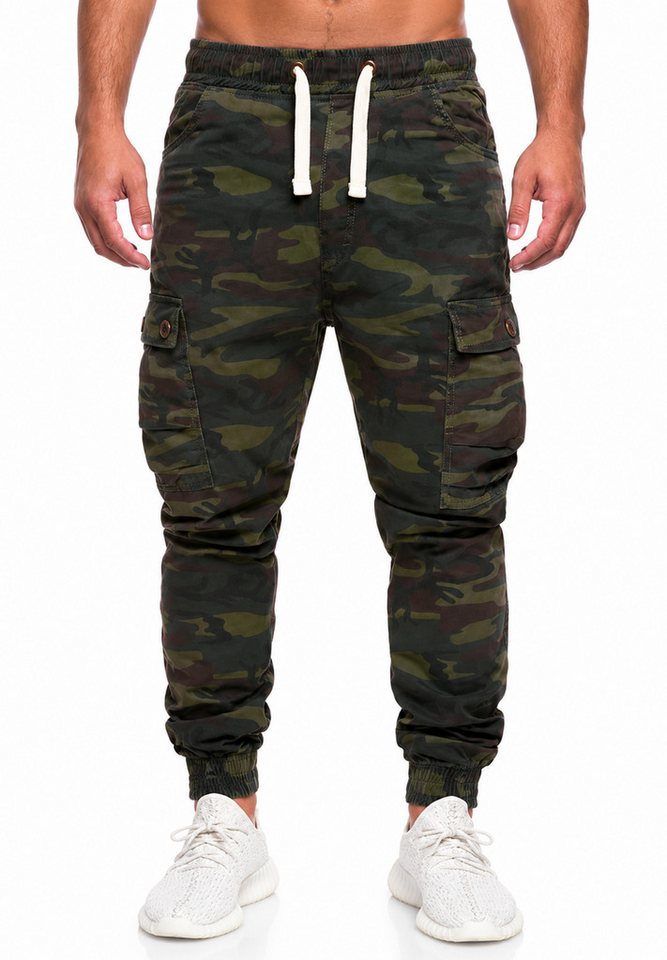 behype Cargohose als Stoffhose mit Stretch Chino Cargo Hose mit Tarnmuster für Herren