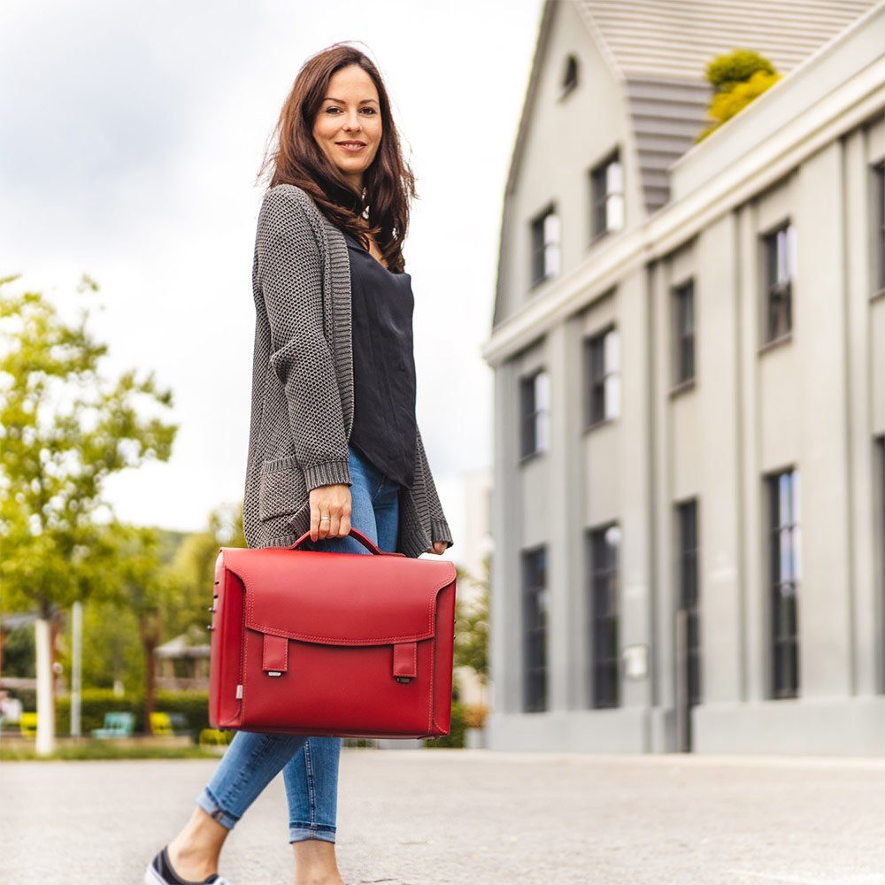 Jahn-Tasche Aktentasche Damen-Aktentasche, Leder Kirsch-Rot, Futter Grau, Jahn-Tasche 609 Rot Futter Grau