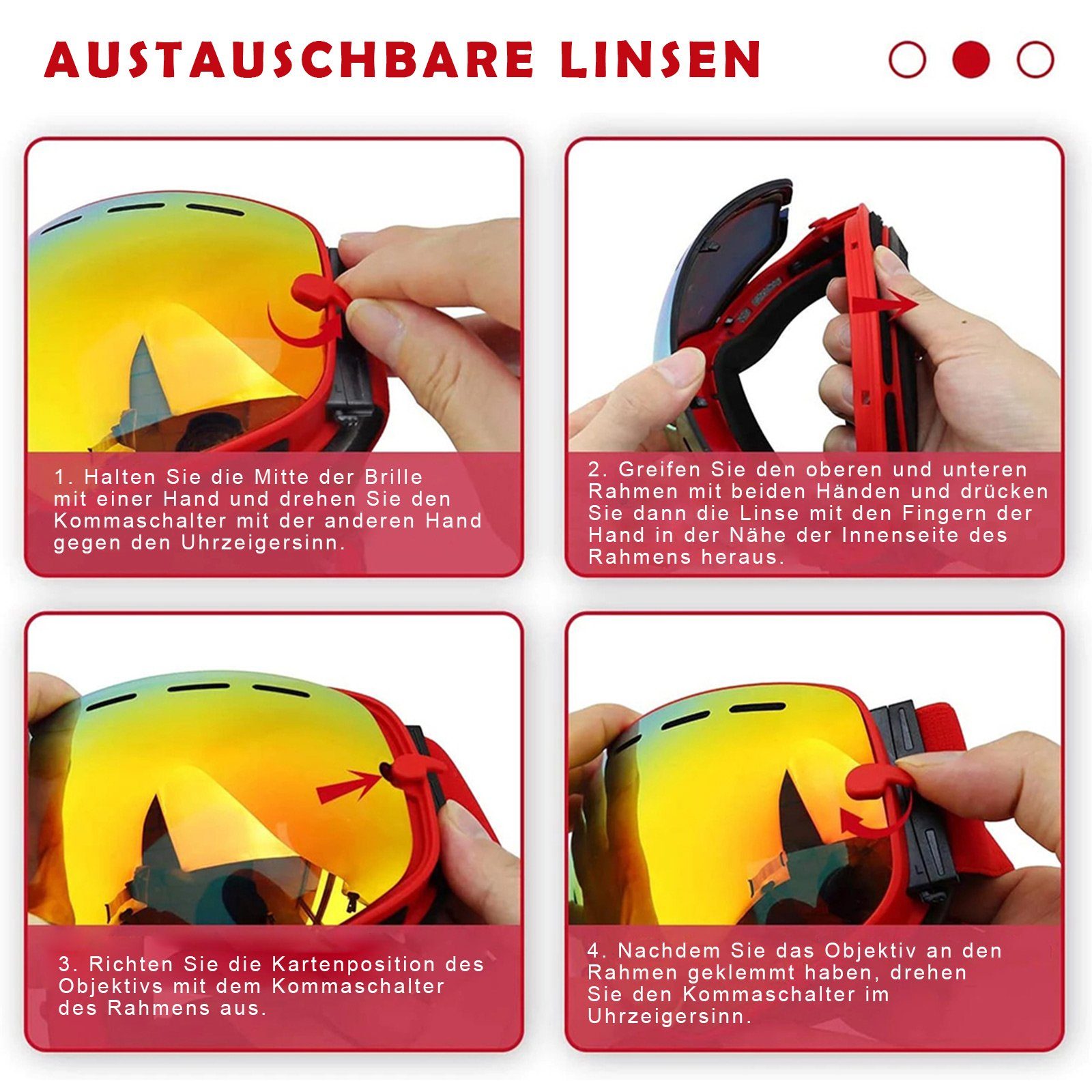 magnetisch, Snowboardbrille Linse, UV400, für Frauen Skifahren, Männer Doppellagige Anti-Beschlag, Rosnek Blau