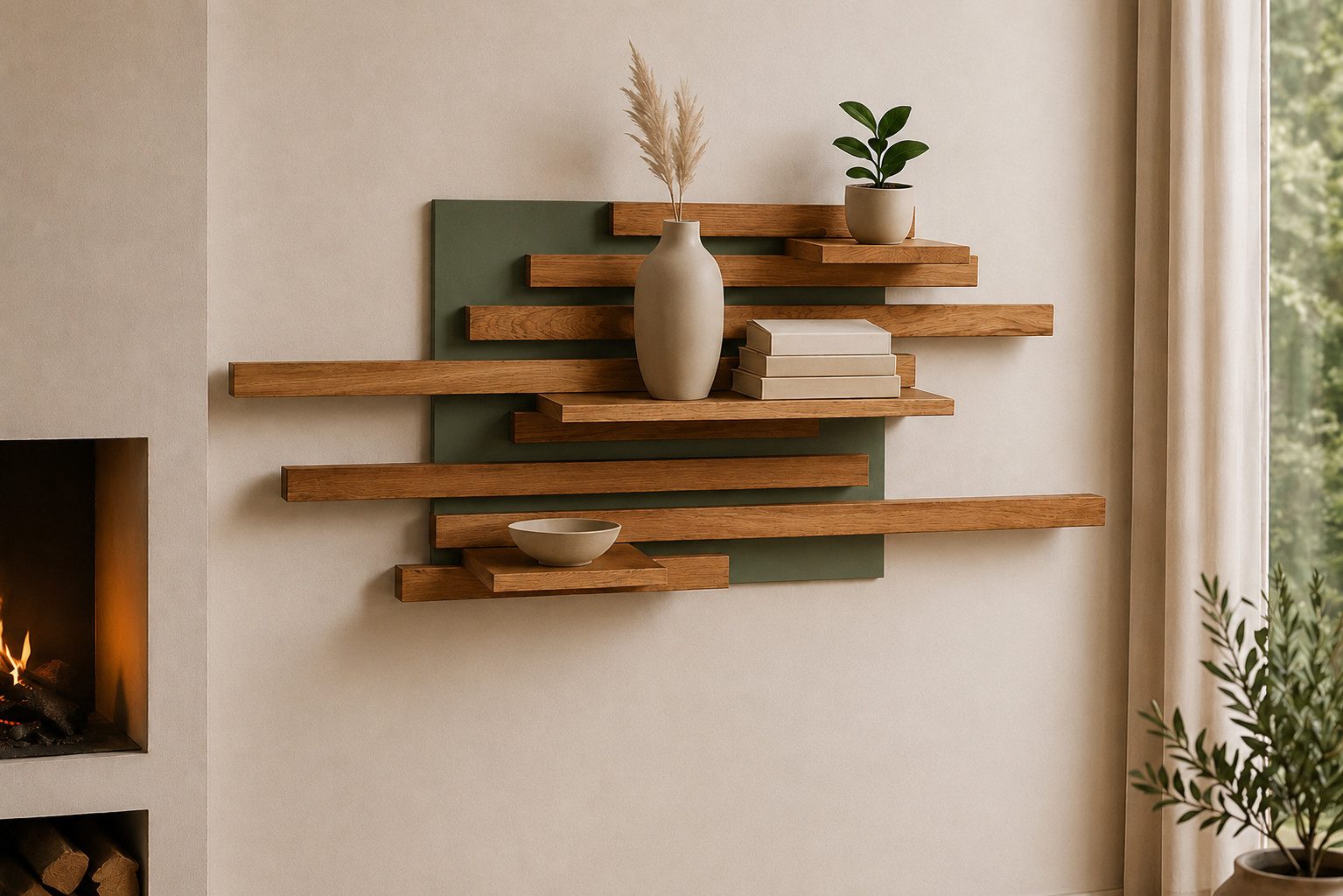 Living Oak Wandregal No.01 Eiche - handgefertigt in Deutschland - Maße: 120 ×50 cm