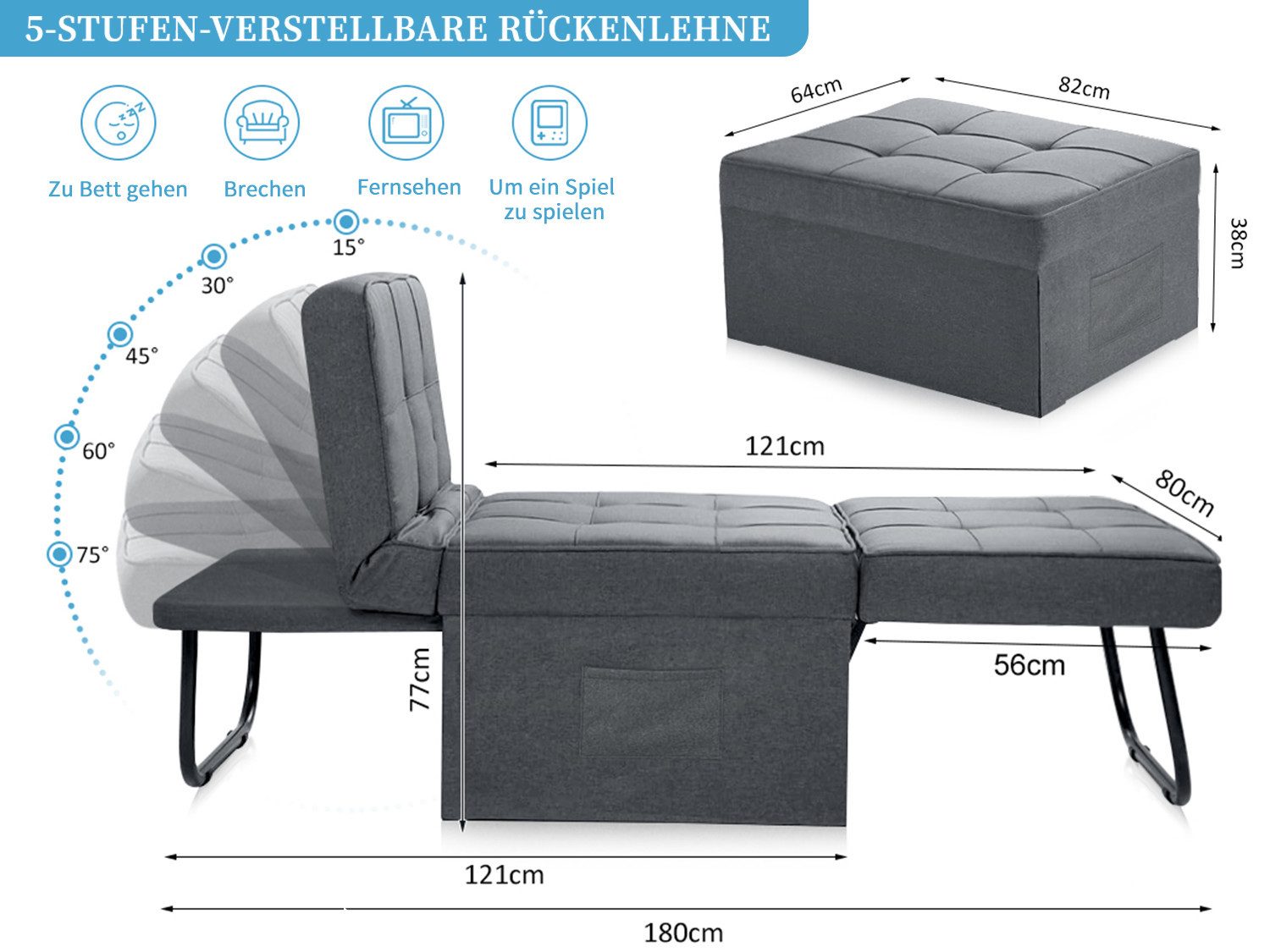 Mihtrov Schlafsofa 4-in-1 Sofa mit Schlaffunktion, Schlafcouch Ausziehbar, günstig online kaufen