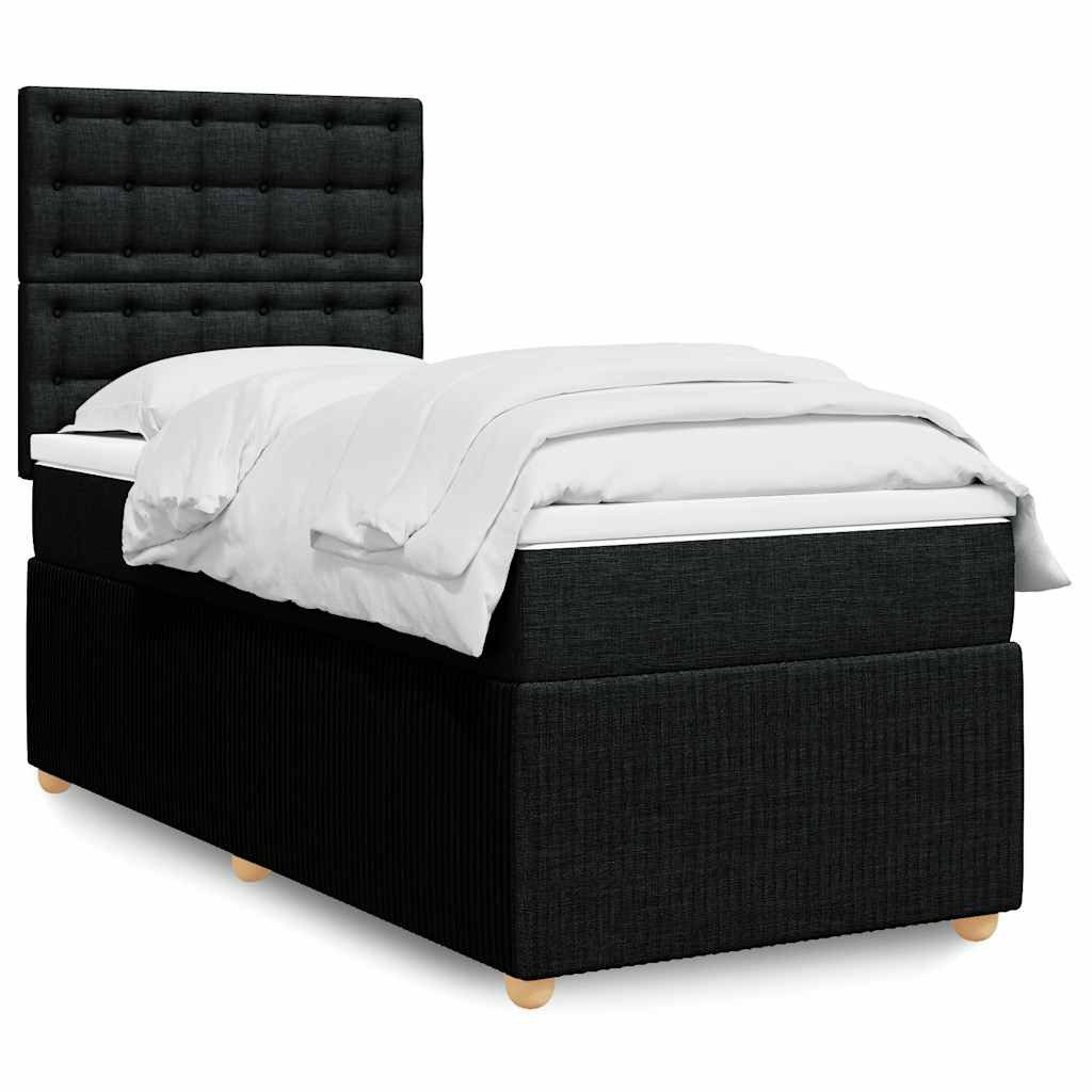vidaXL Bett Boxspringbett mit Matratze Schwarz 90x200 cm Stoff