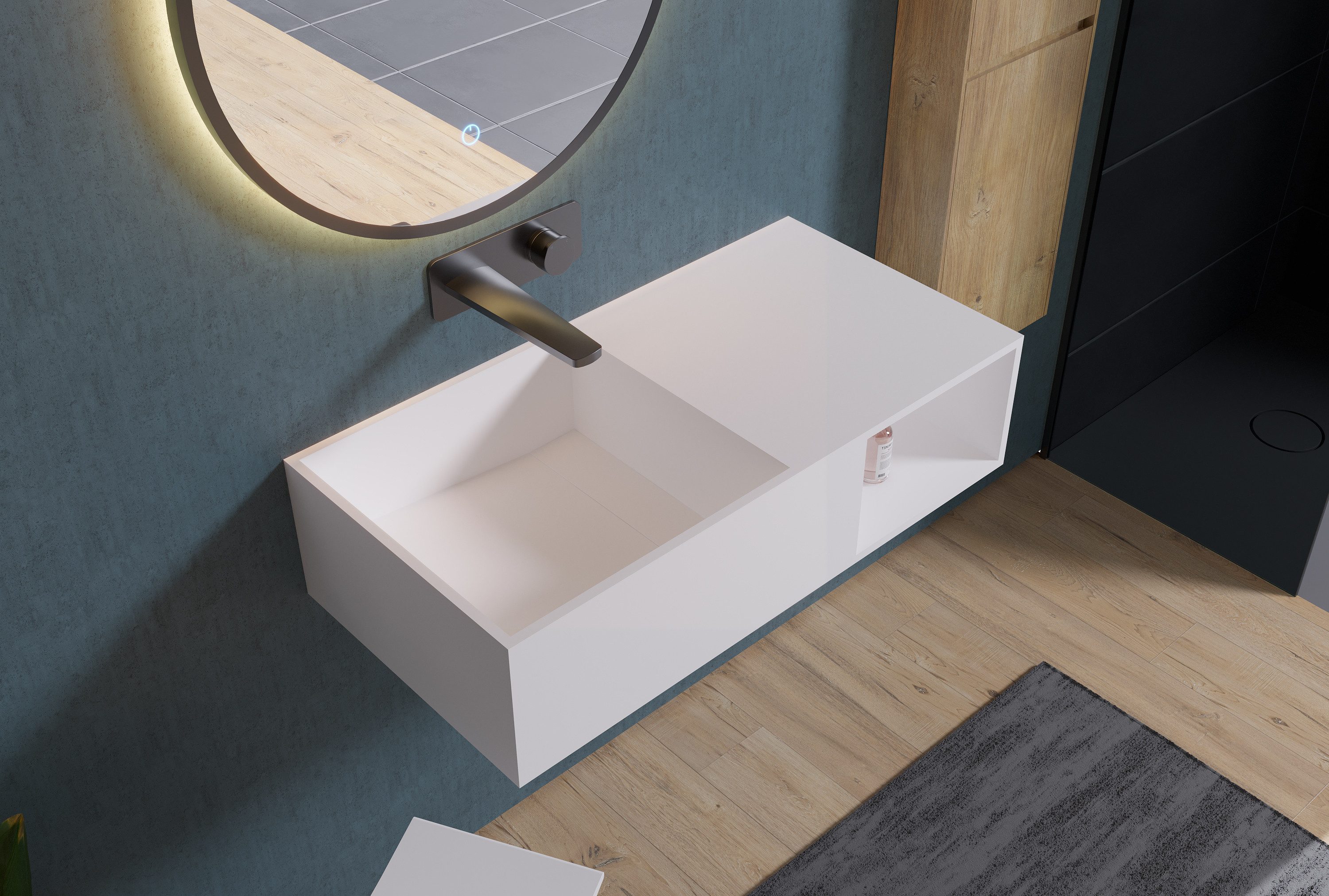 Bernstein Waschtisch PB2037 80cm Weiß matt, Wandwaschbecken Solid Stone Mineralguss eckig