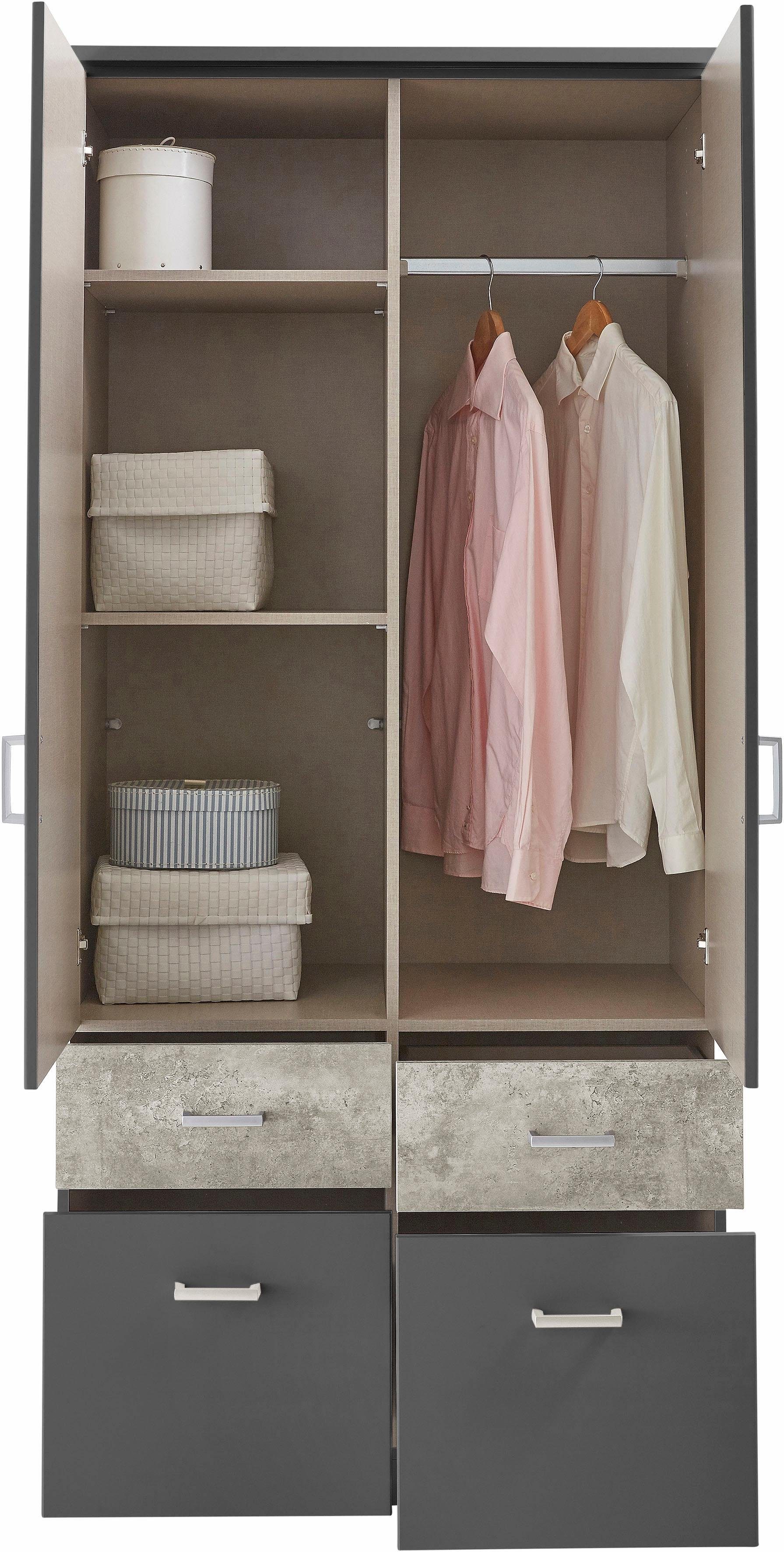 rauch Kleiderschrank Kleiderschrank Schrank Garderobe deckenhoher Schrank BREMEN (optional mit Spiegel, Breiten: 91/136/181 cm, Höhe: 199 cm) in vielen Farbvari – Bild 5 von 5
