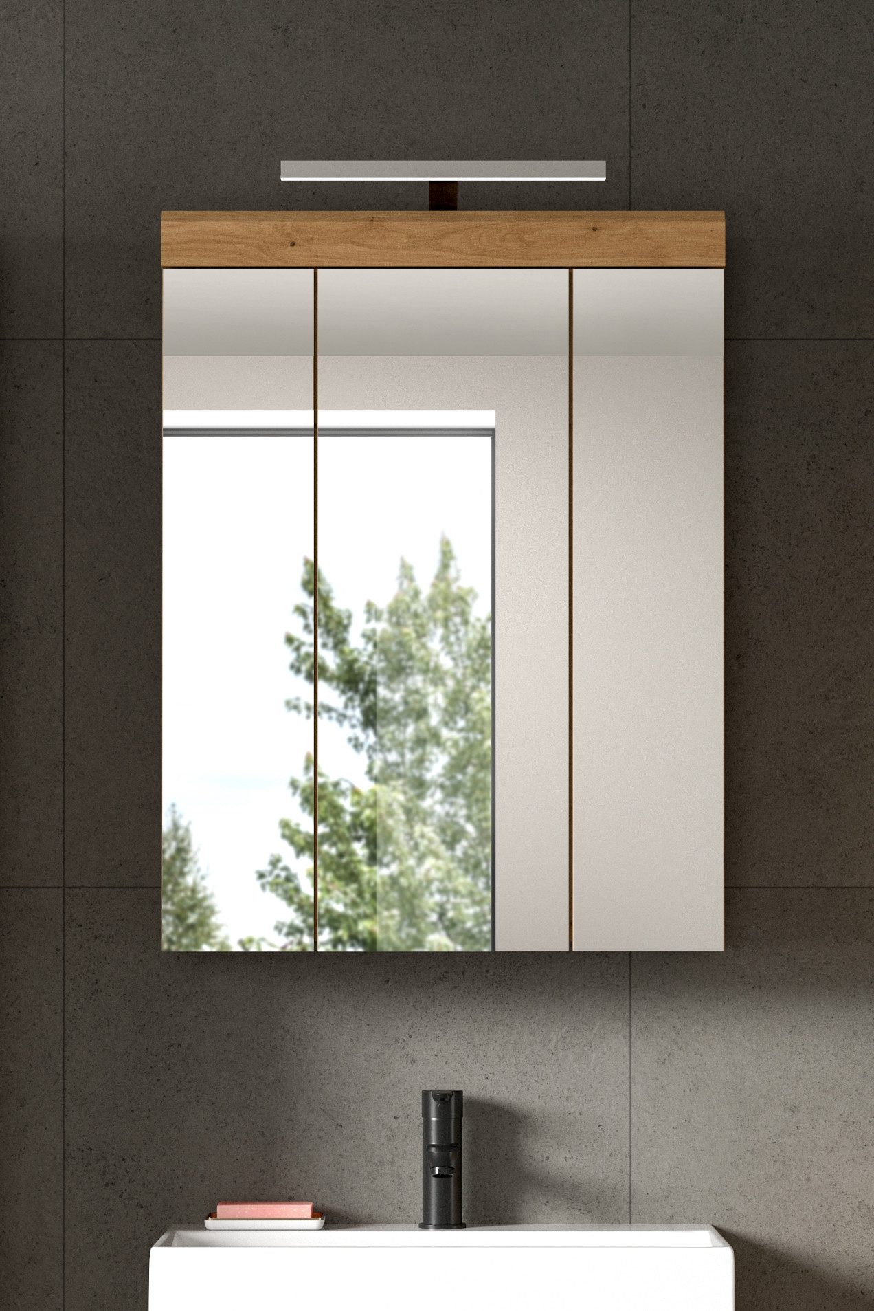furnling Badezimmerspiegelschrank Scott mit Beleuchtung, Badschrank, Spiegelschrank, Breite 60 cm