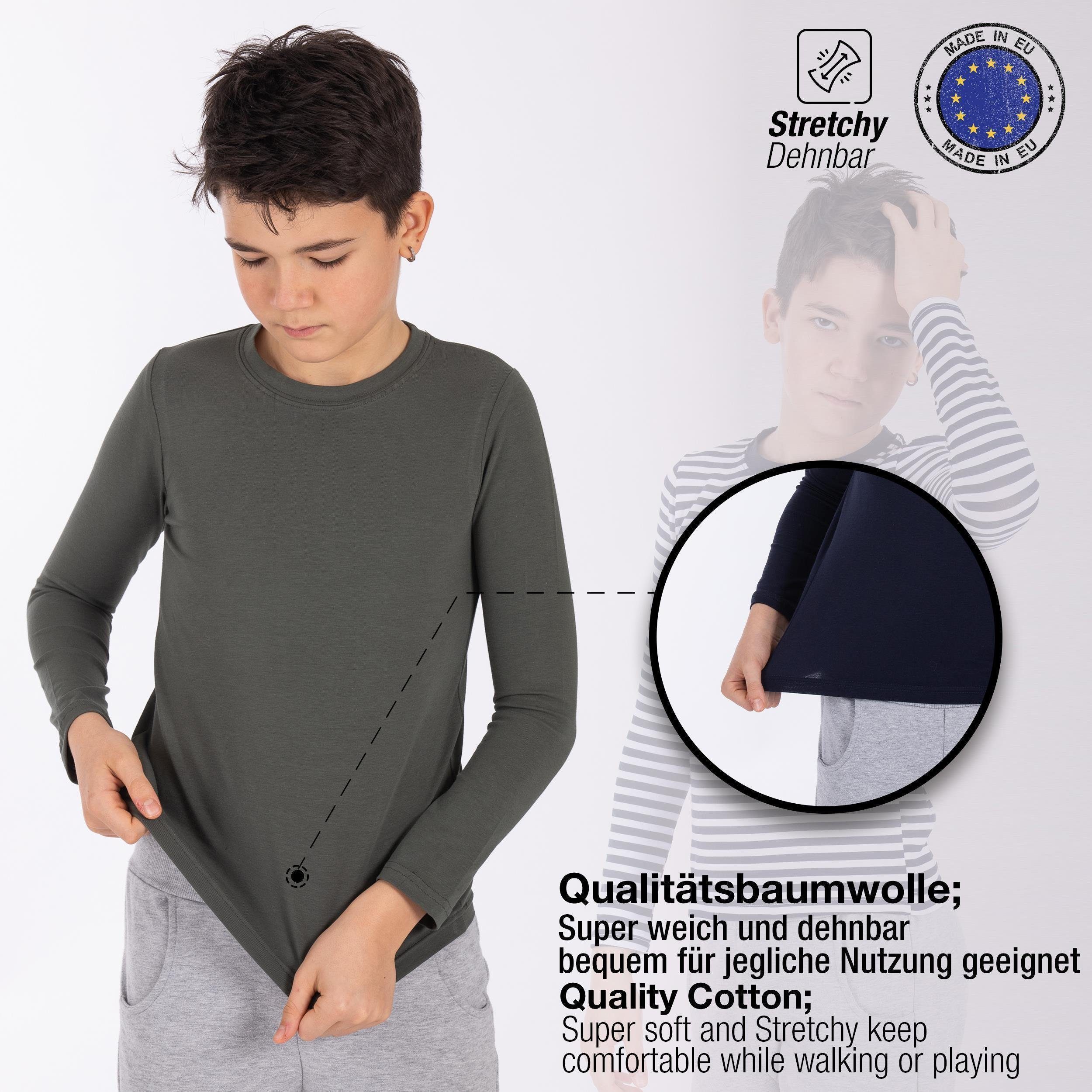 LOREZA Langarmshirt 3er Set Jungen Langarmshirts - Basics - Mehrfarbig (Set, 3-tlg., 3er-Pack)