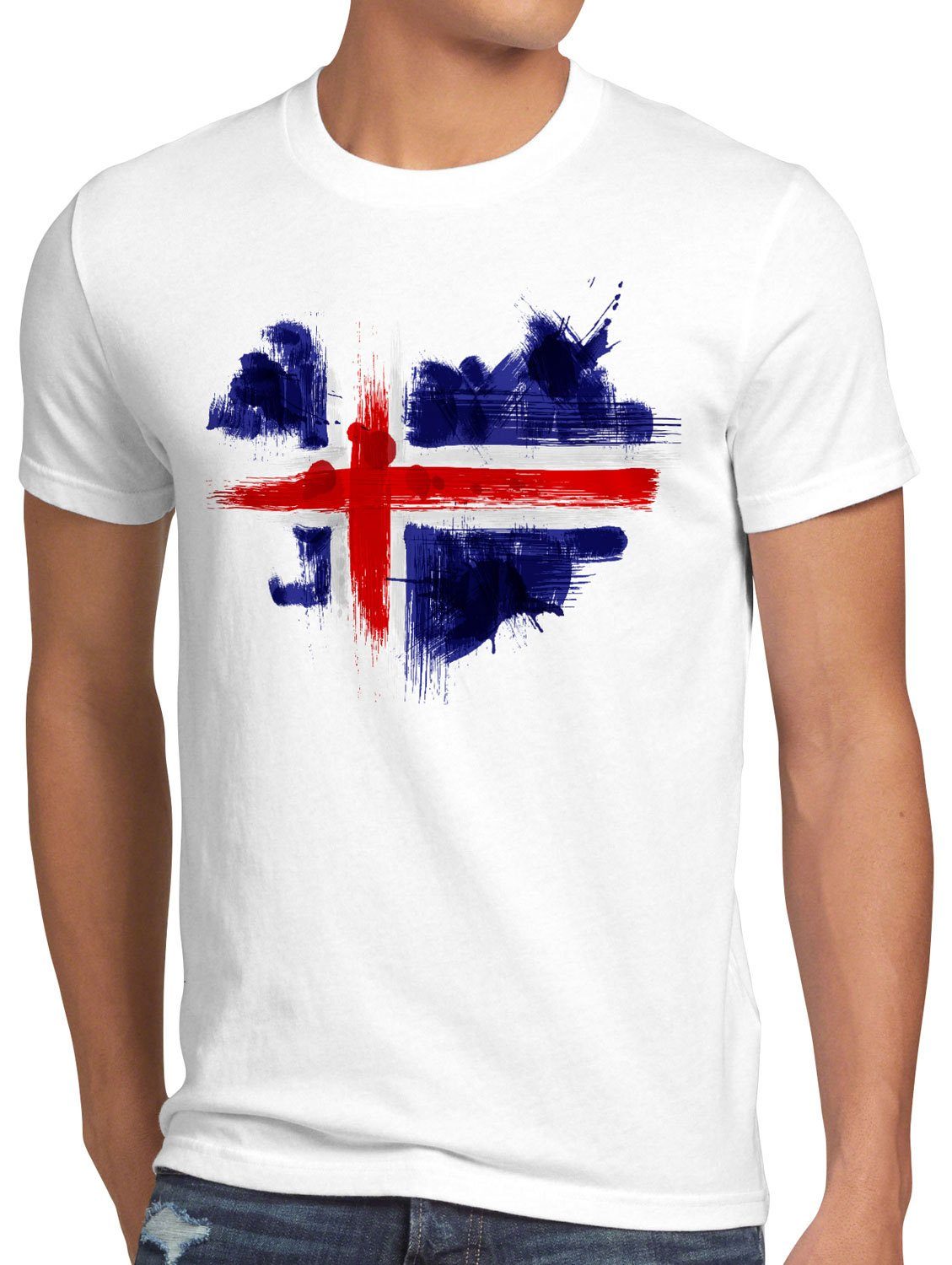 style3 Print-Shirt Herren T-Shirt Flagge Island Fußball Sport Iceland WM EM Fahne weiß