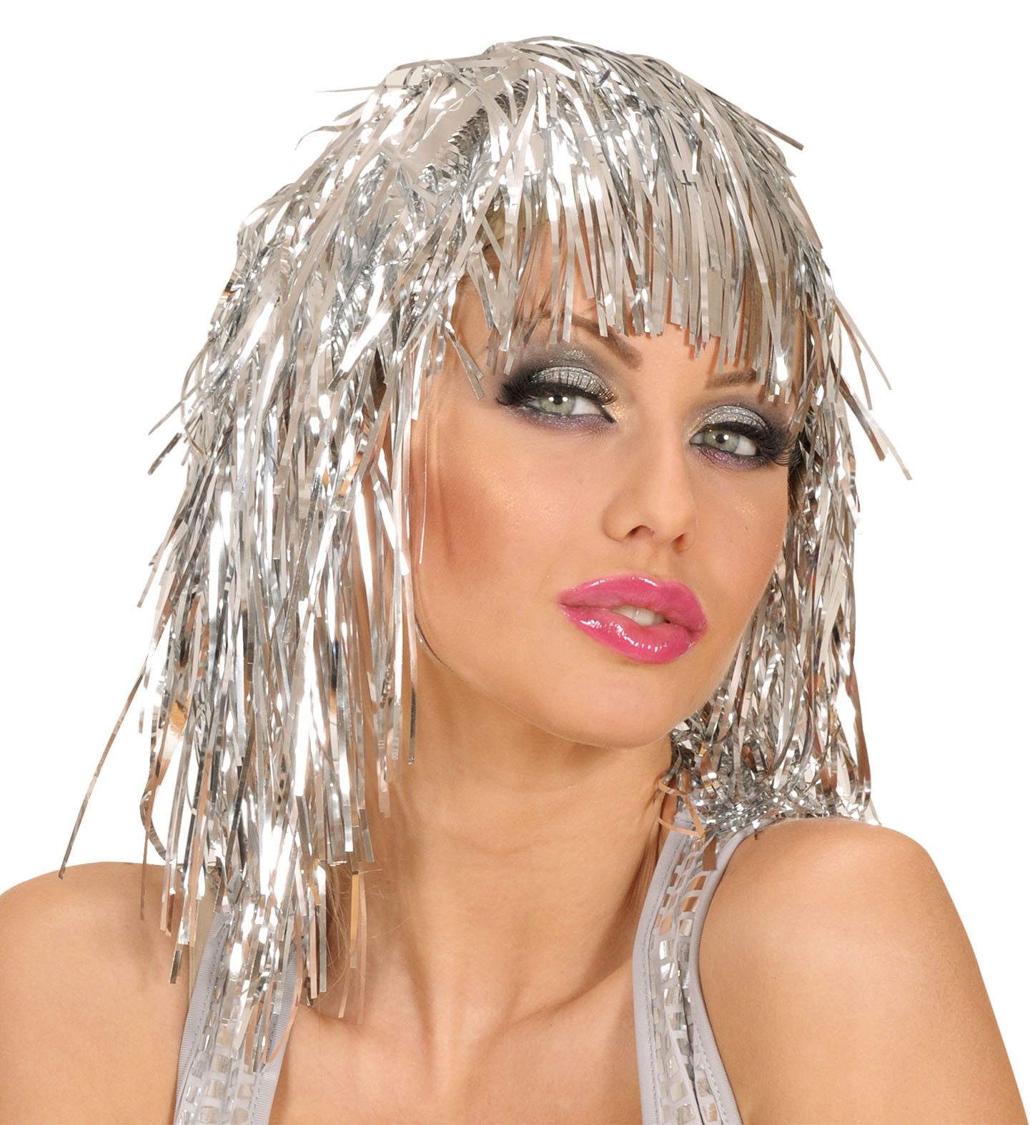 Widmann S.r.l. Kunsthaarperücke Perücke Disco silber Lametta