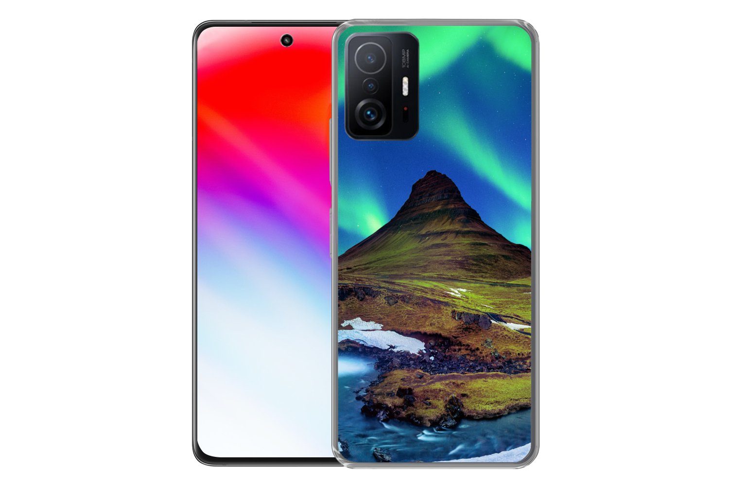 MuchoWow Handyhülle für Xiaomi 11 Lite 5G NE Nordlicht - Sternenhimmel - Island - Berg - G, Phone Case, Silikon, Schutzhülle Dünn